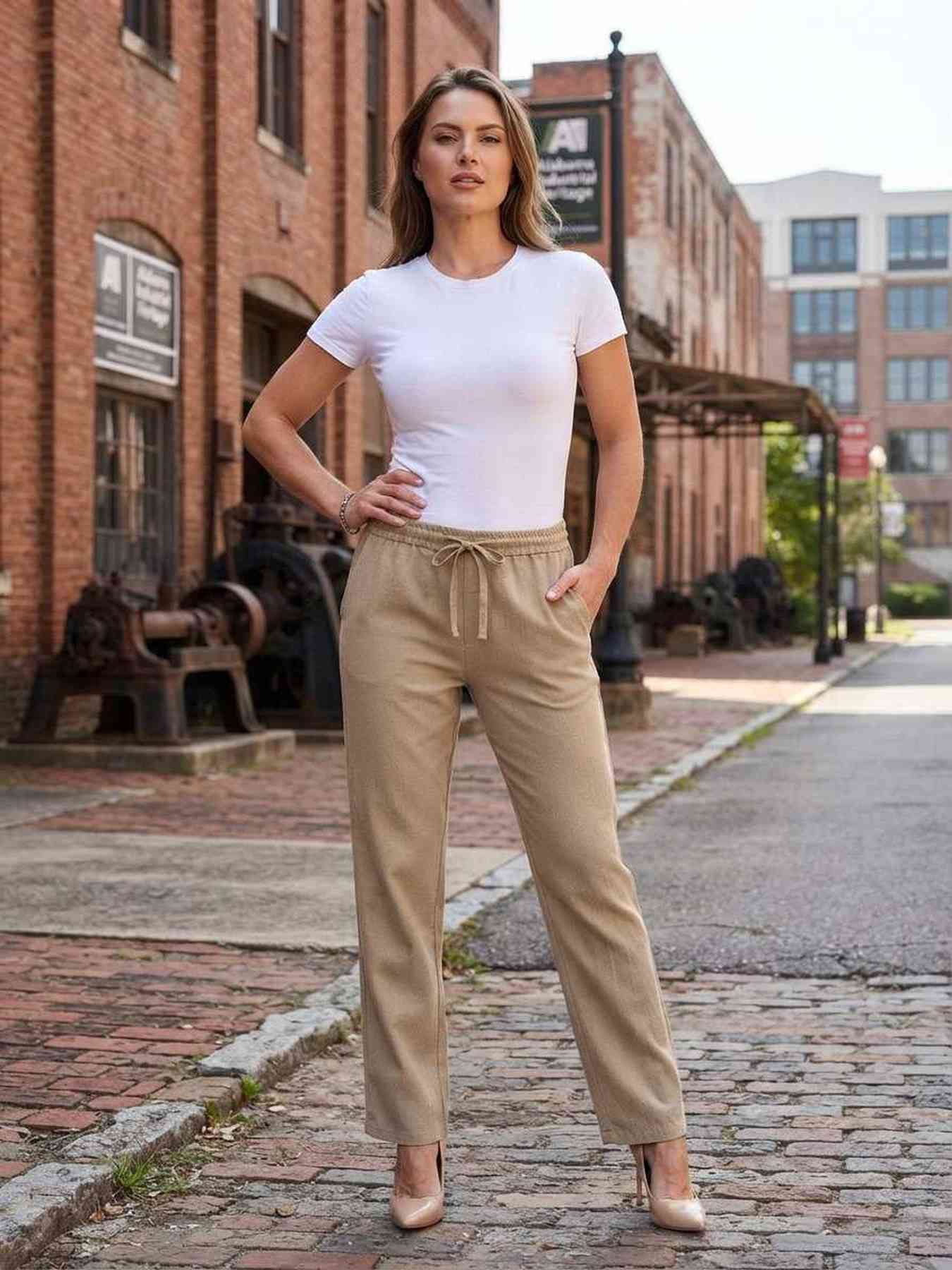 Pantalon long femme jambe droite décontracté