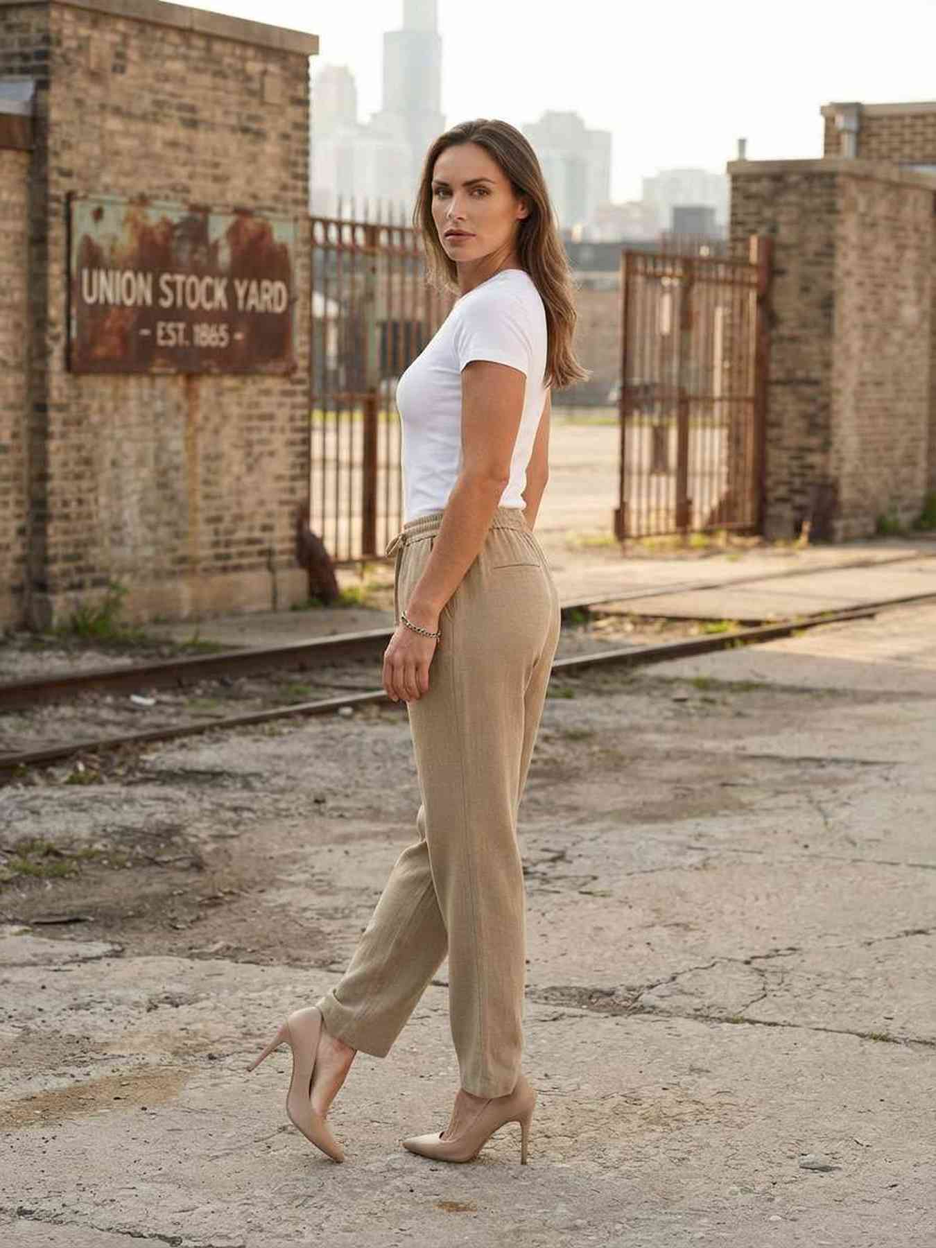 Pantalon long casual femme, jambes droites, usage quotidien