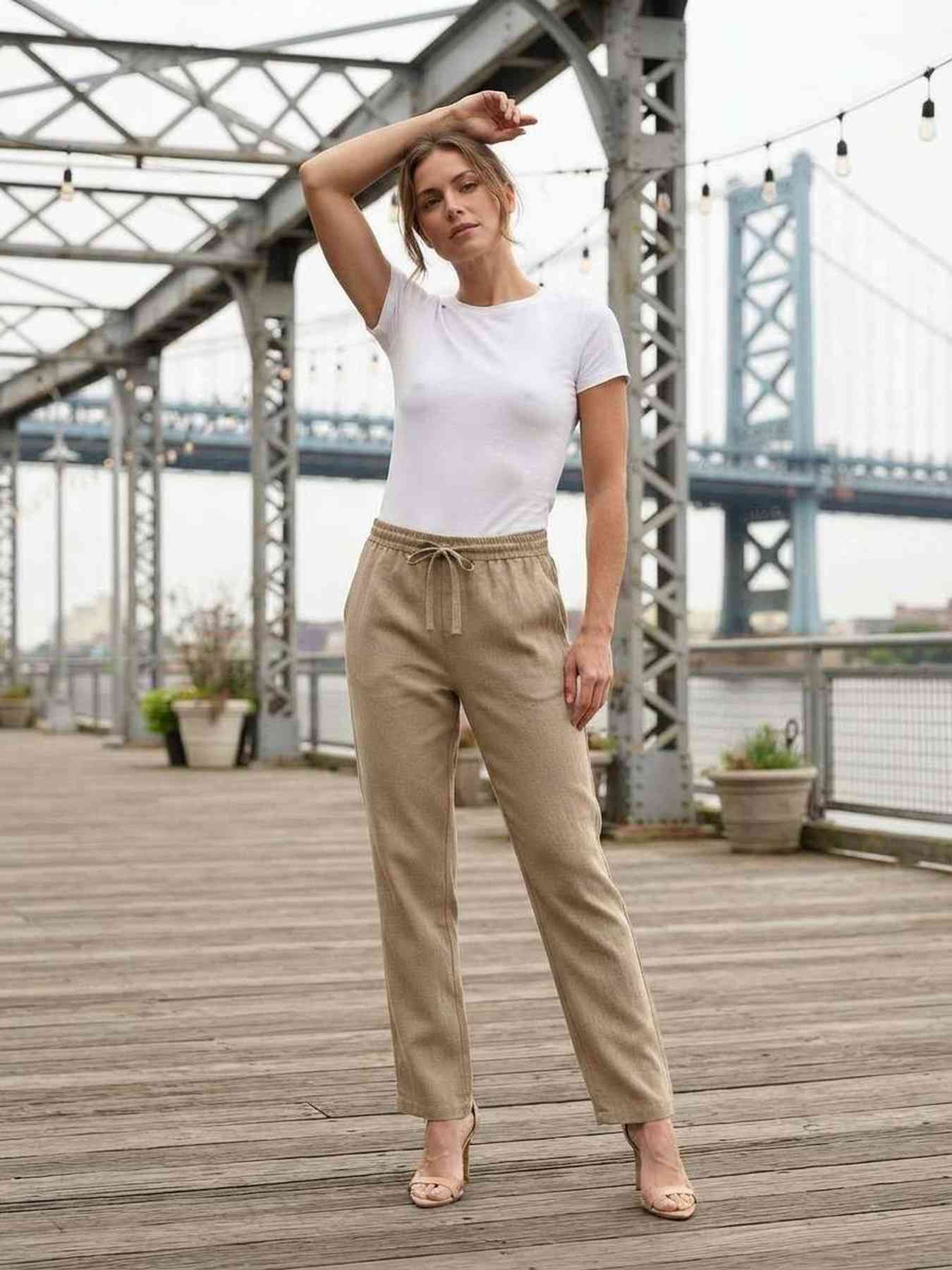 Pantalon long femme jambe droite décontracté
