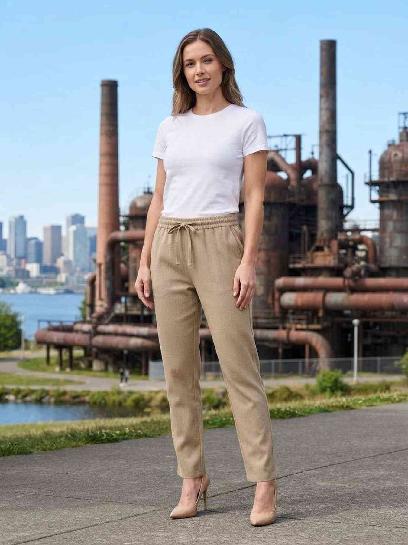 Pantalon long décontracté femme, jambe droite