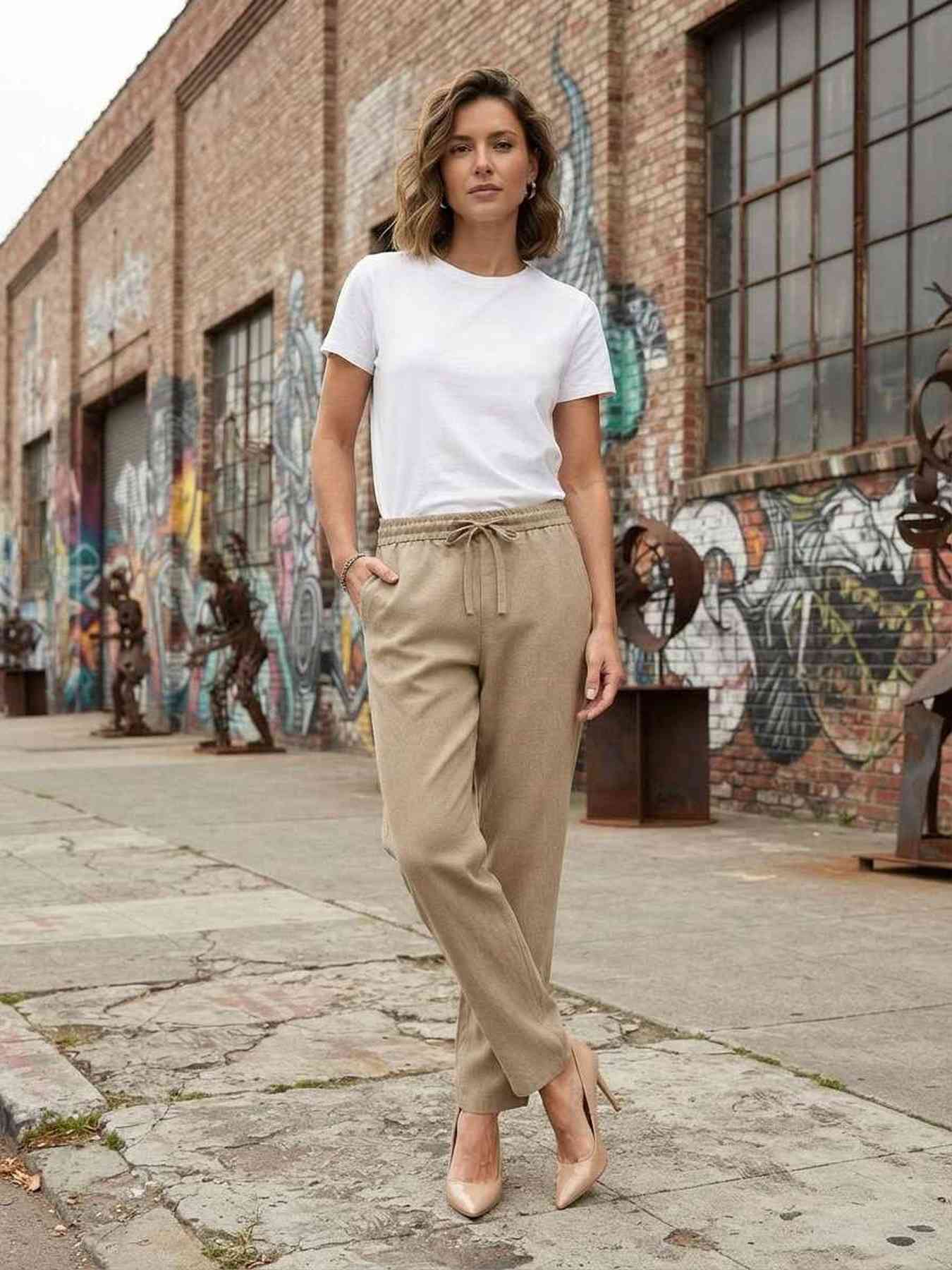 Pantalon long femme jambe droite décontracté