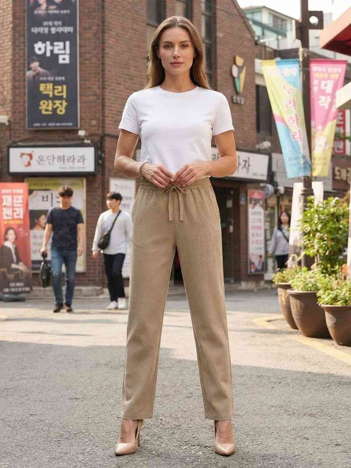 Pantalon long décontracté femme, jambe droite