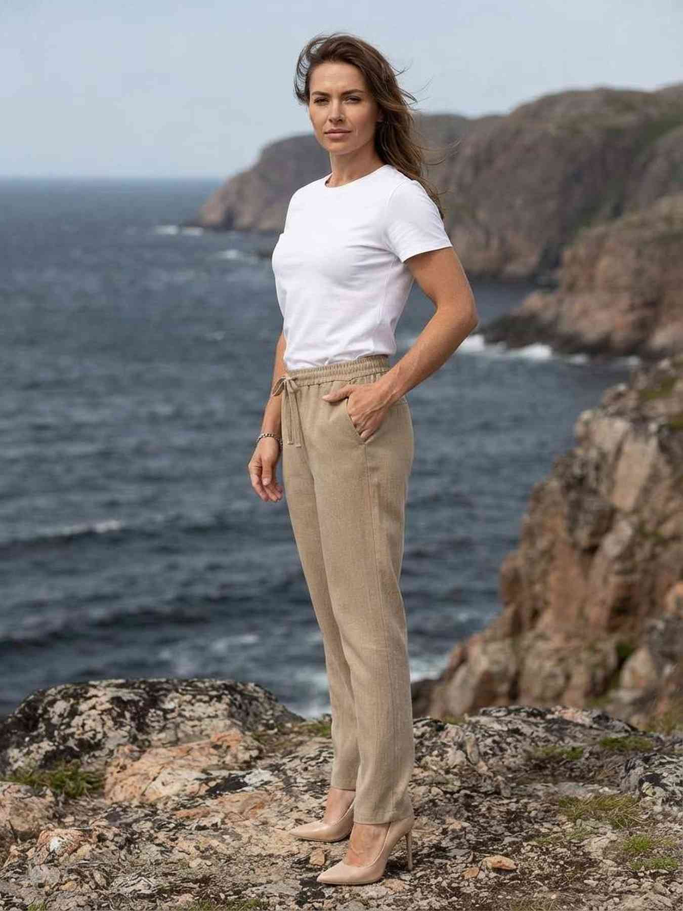 Pantalon long femme, jambe droite, casual sportif, cordon, usage quotidien