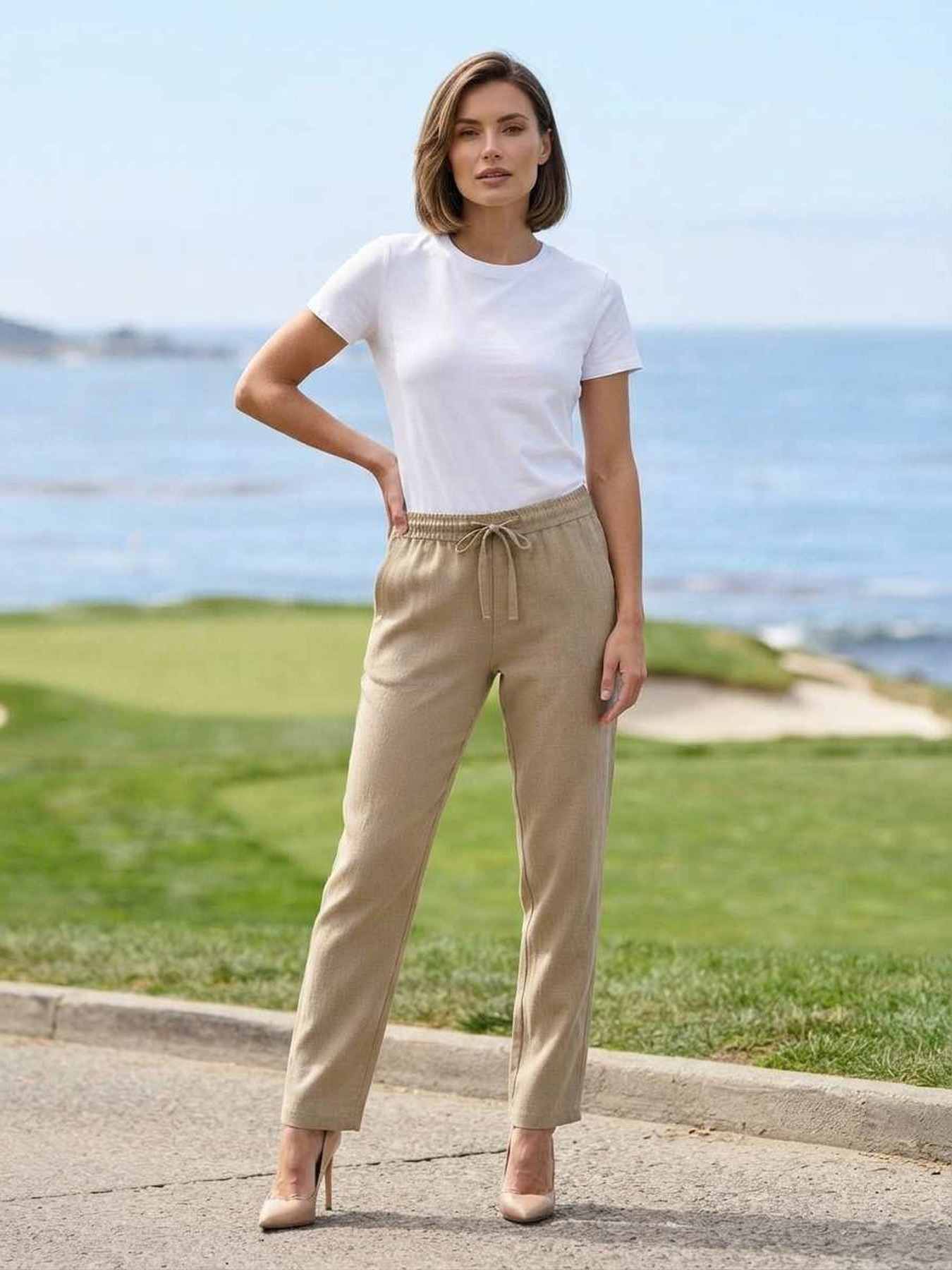Pantalon long femme jambe droite décontracté