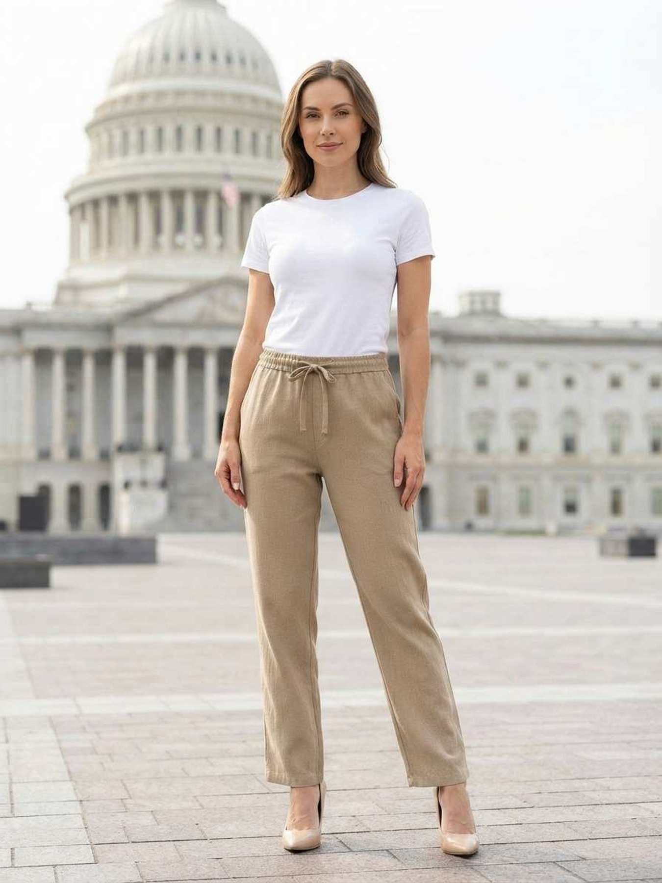 Pantalon long femme jambe droite décontracté