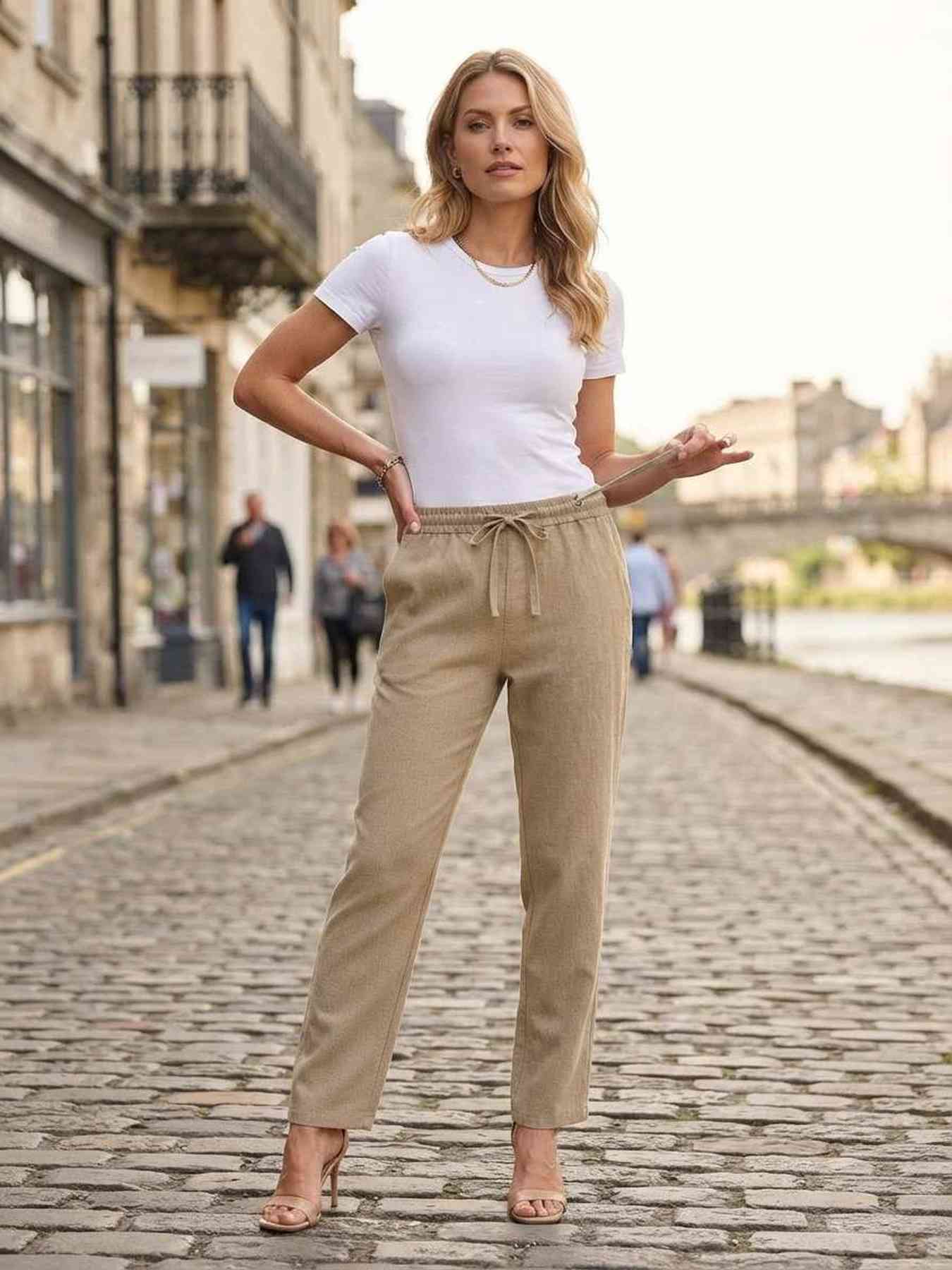 Pantalon long décontracté femme, jambe droite