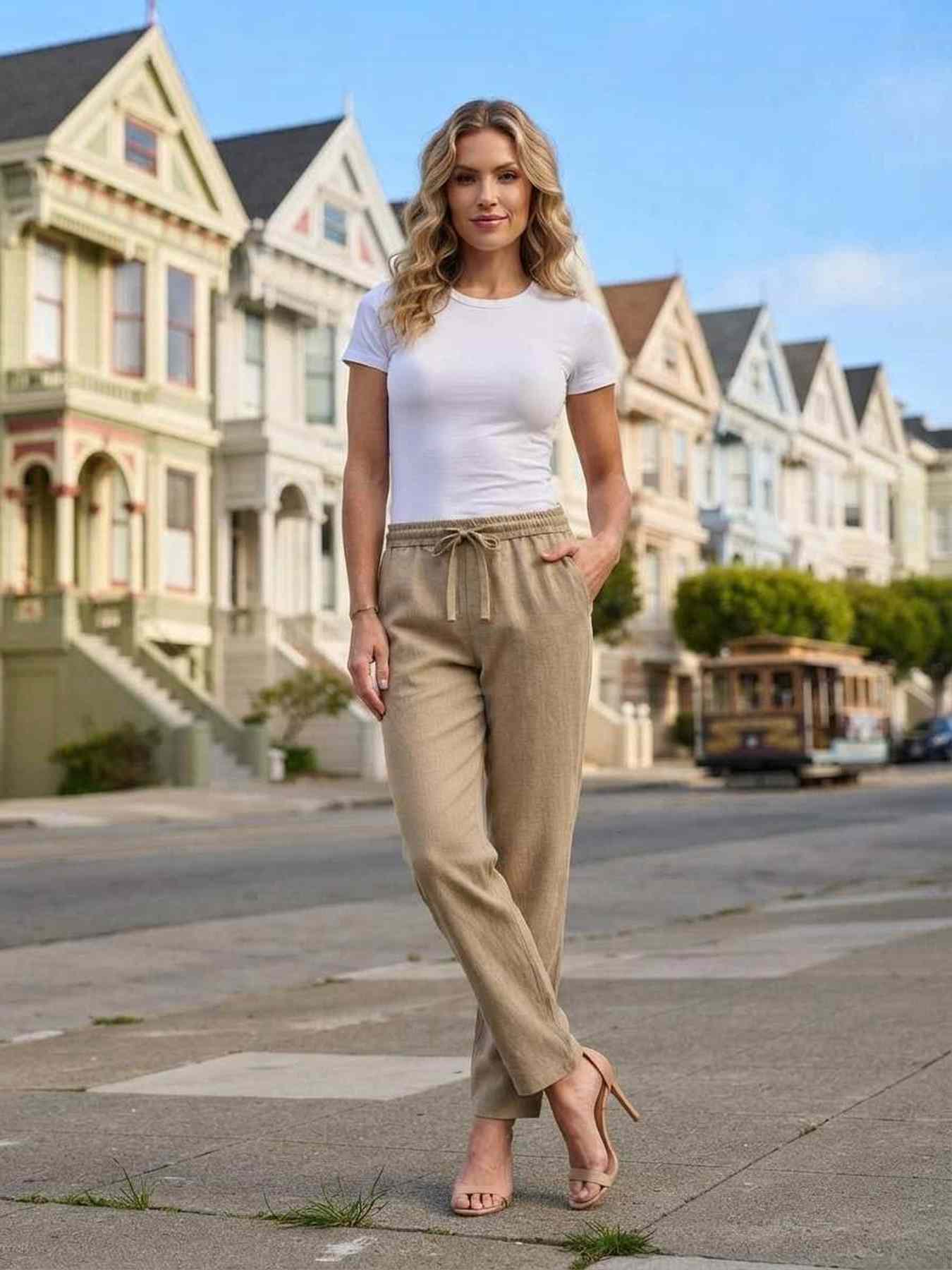Pantalon long décontracté femme, jambe droite