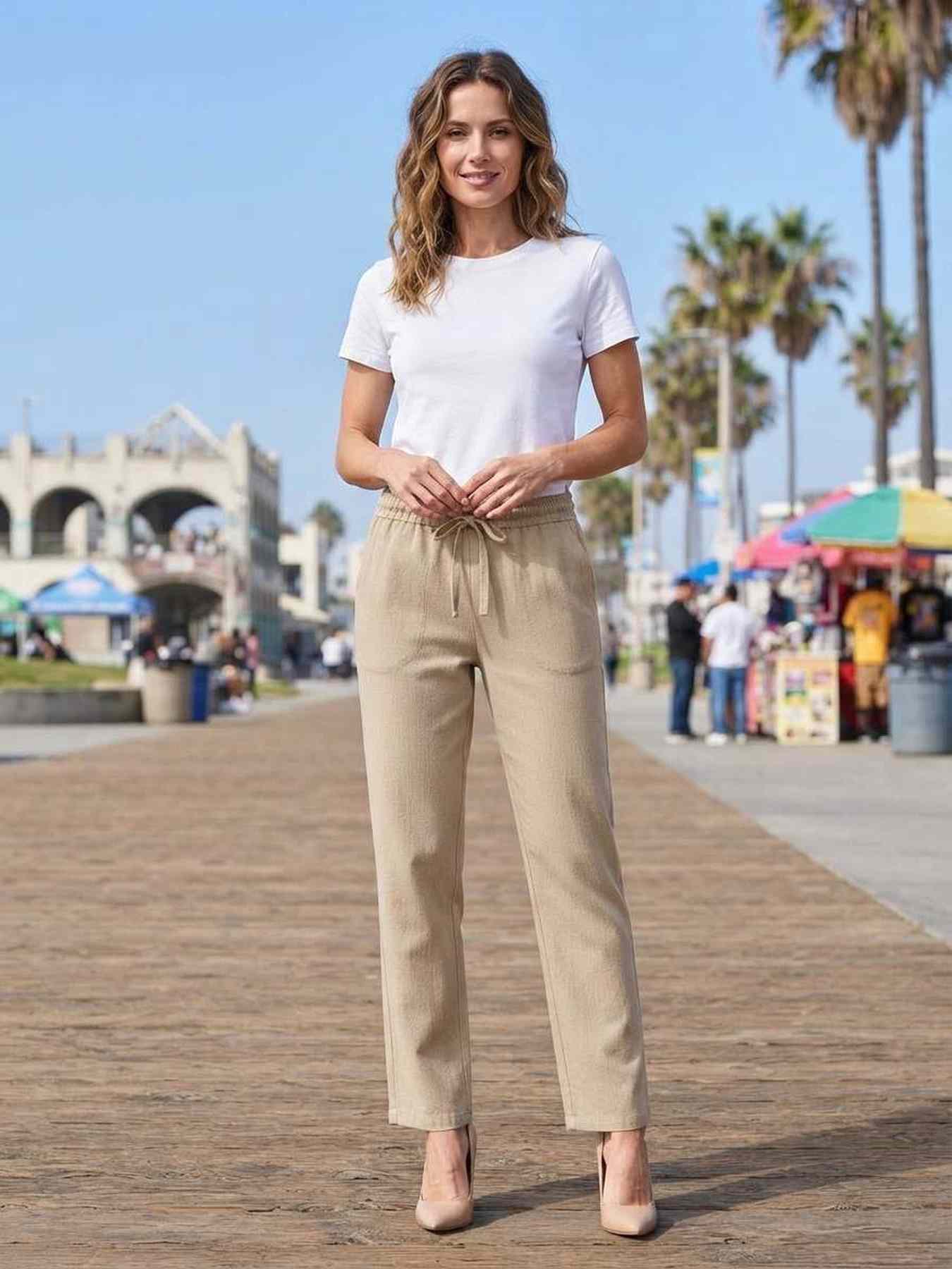 Pantalon long femme jambe droite décontracté