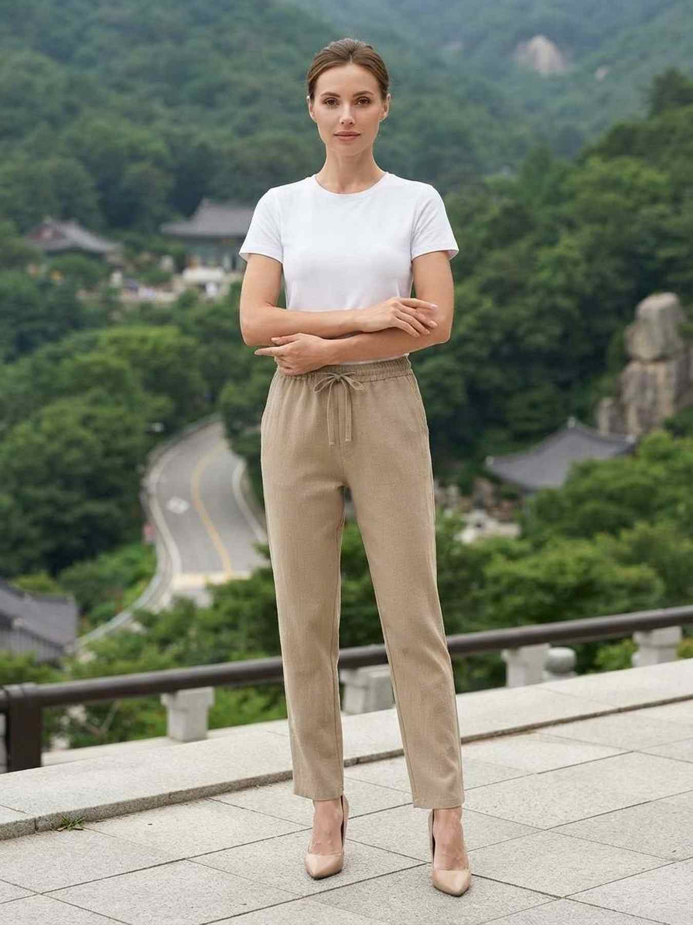 Pantalon long décontracté femme, jambe droite
