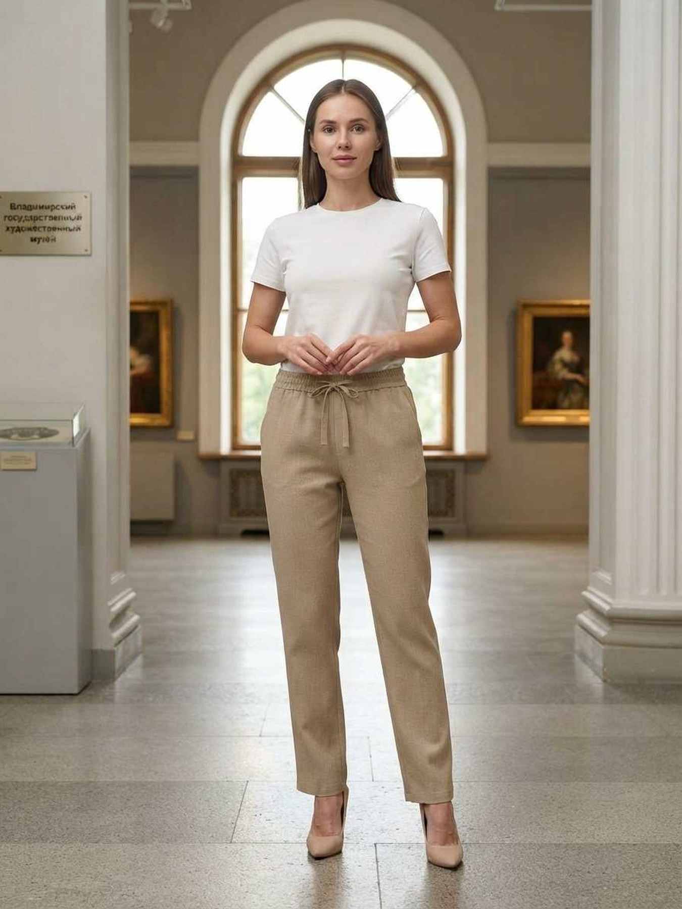 Pantalon long femme, jambe droite, casual sportif, cordon, usage quotidien