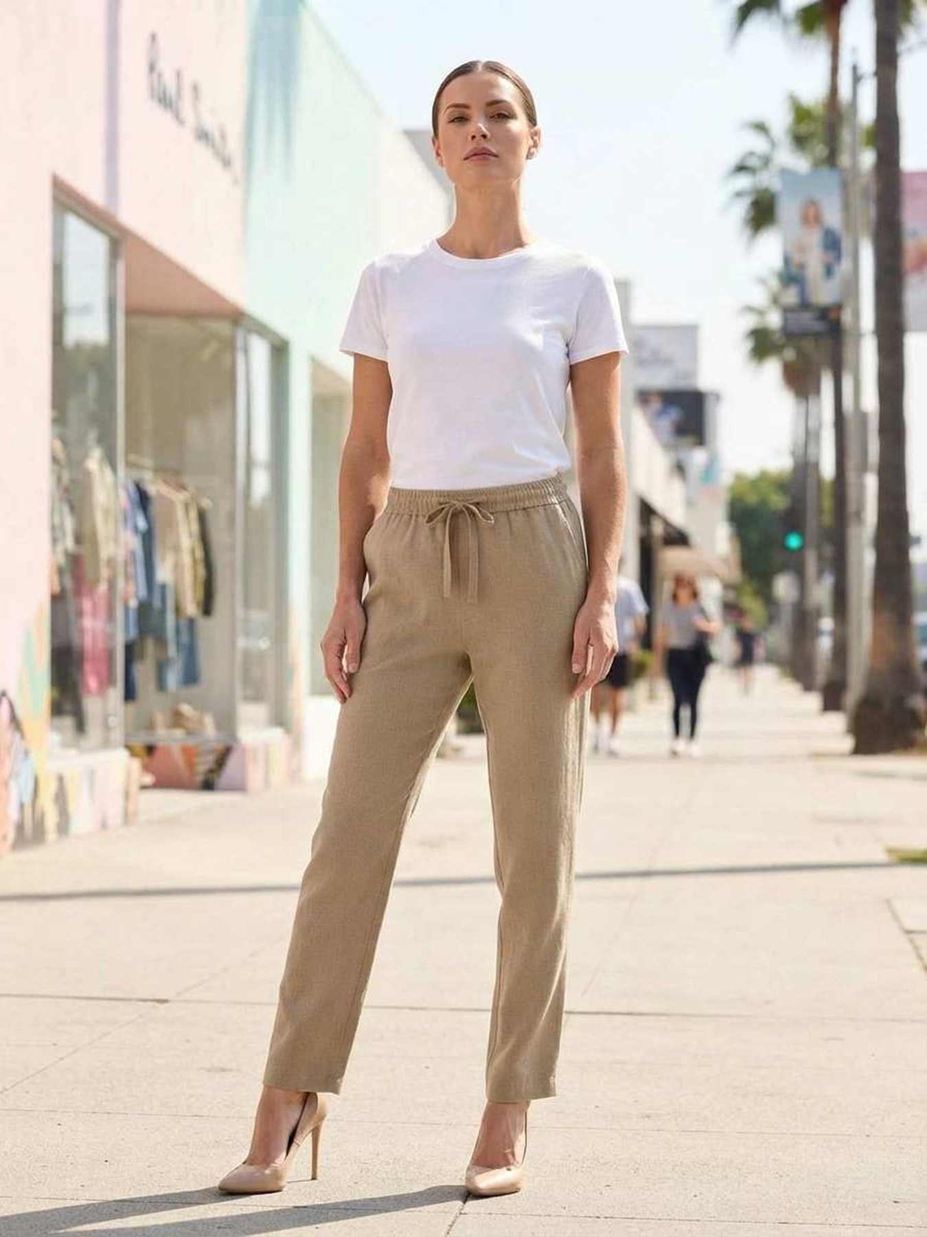 Pantalon long femme jambe droite décontracté