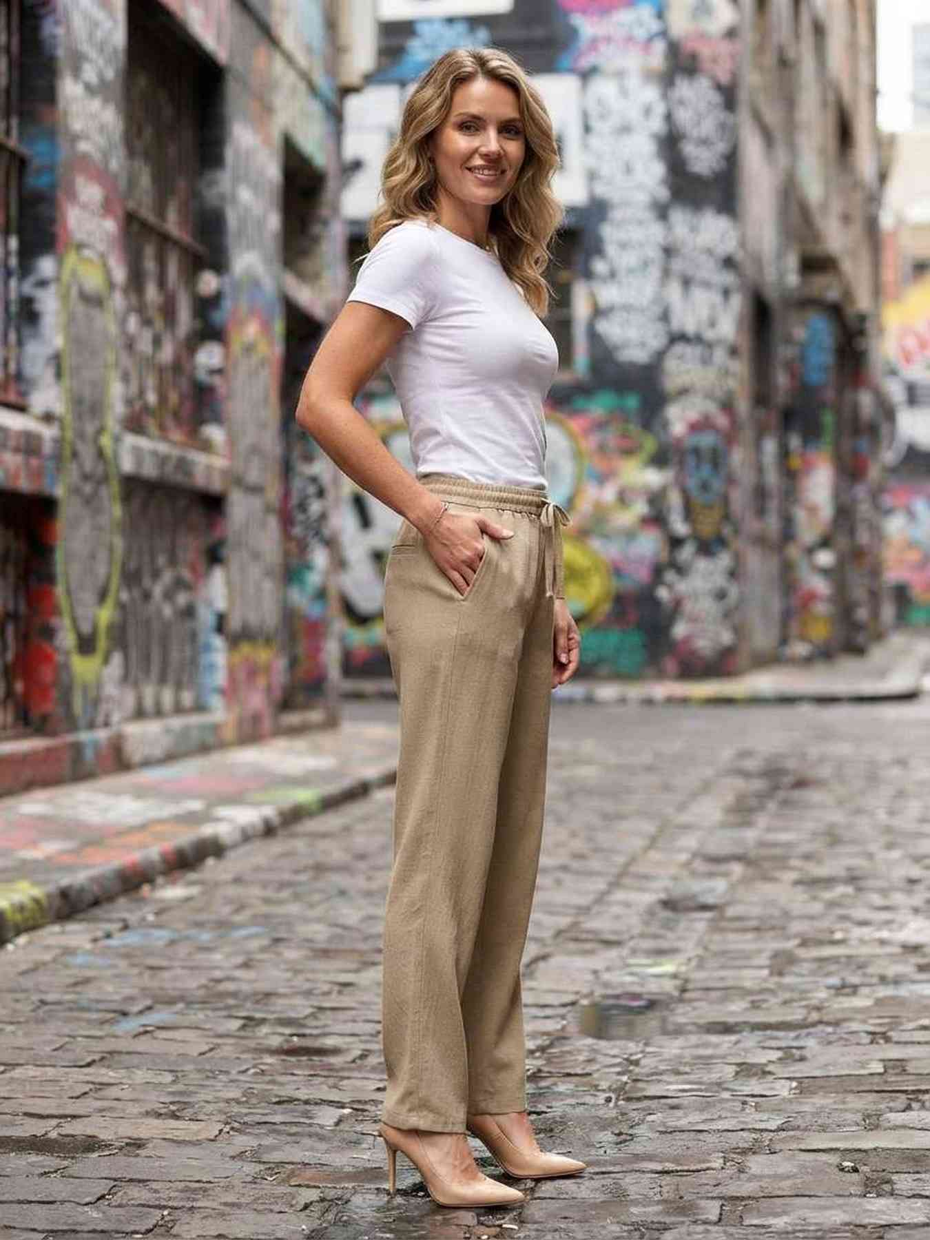 Pantalon long femme décontracté, jambe droite, sport, cordon de serrage