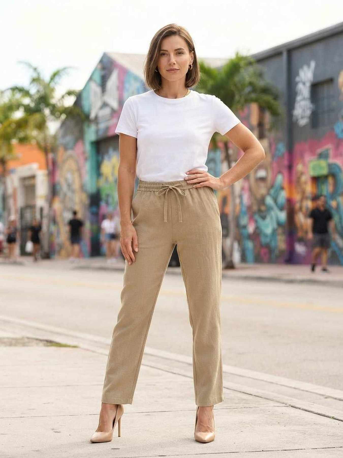 Pantalon long femme jambe droite casual