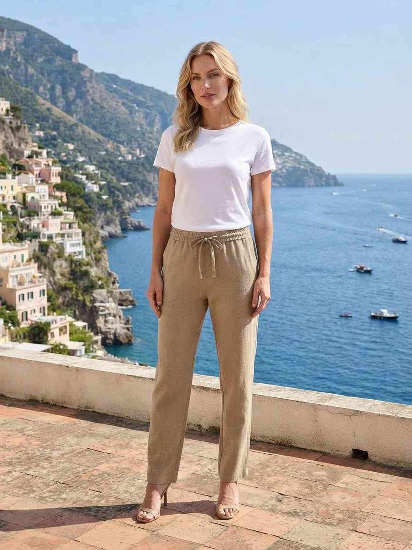 Pantalon long femme jambe droite décontracté