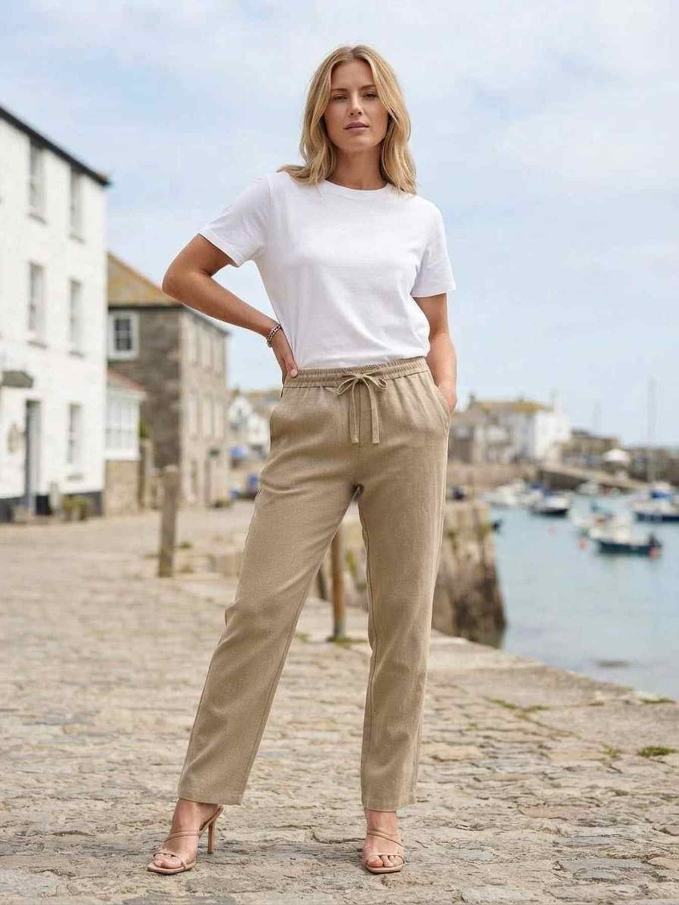 Pantalon long femme jambe droite casual décontracté