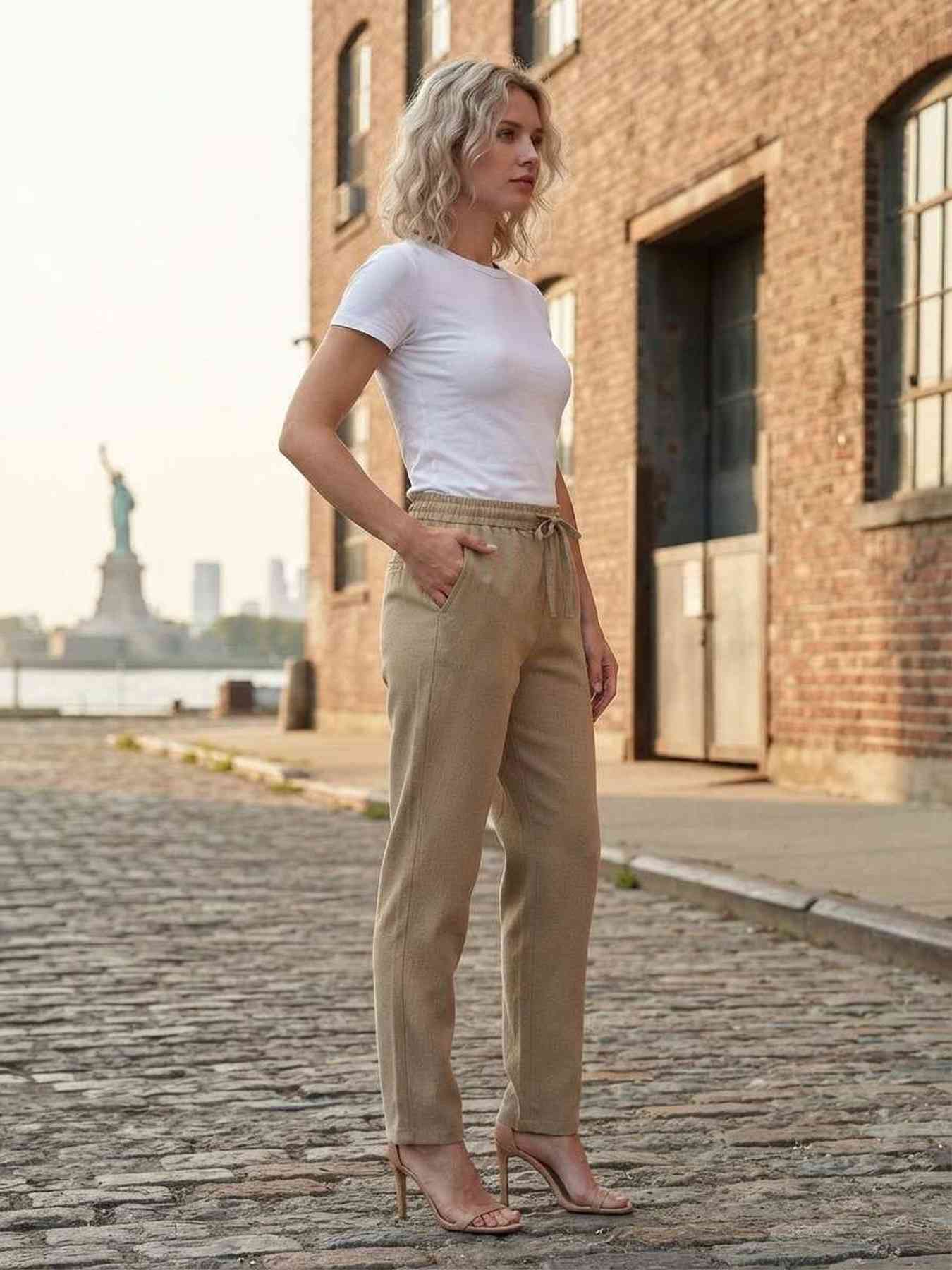Pantalon long décontracté femme, jambe droite