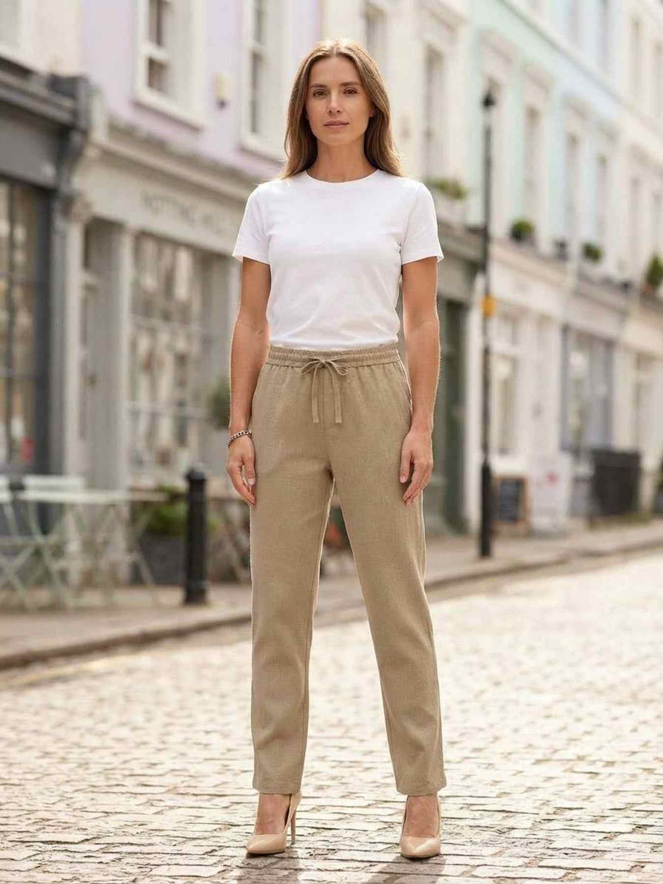 Pantalon long femme jambe droite décontracté