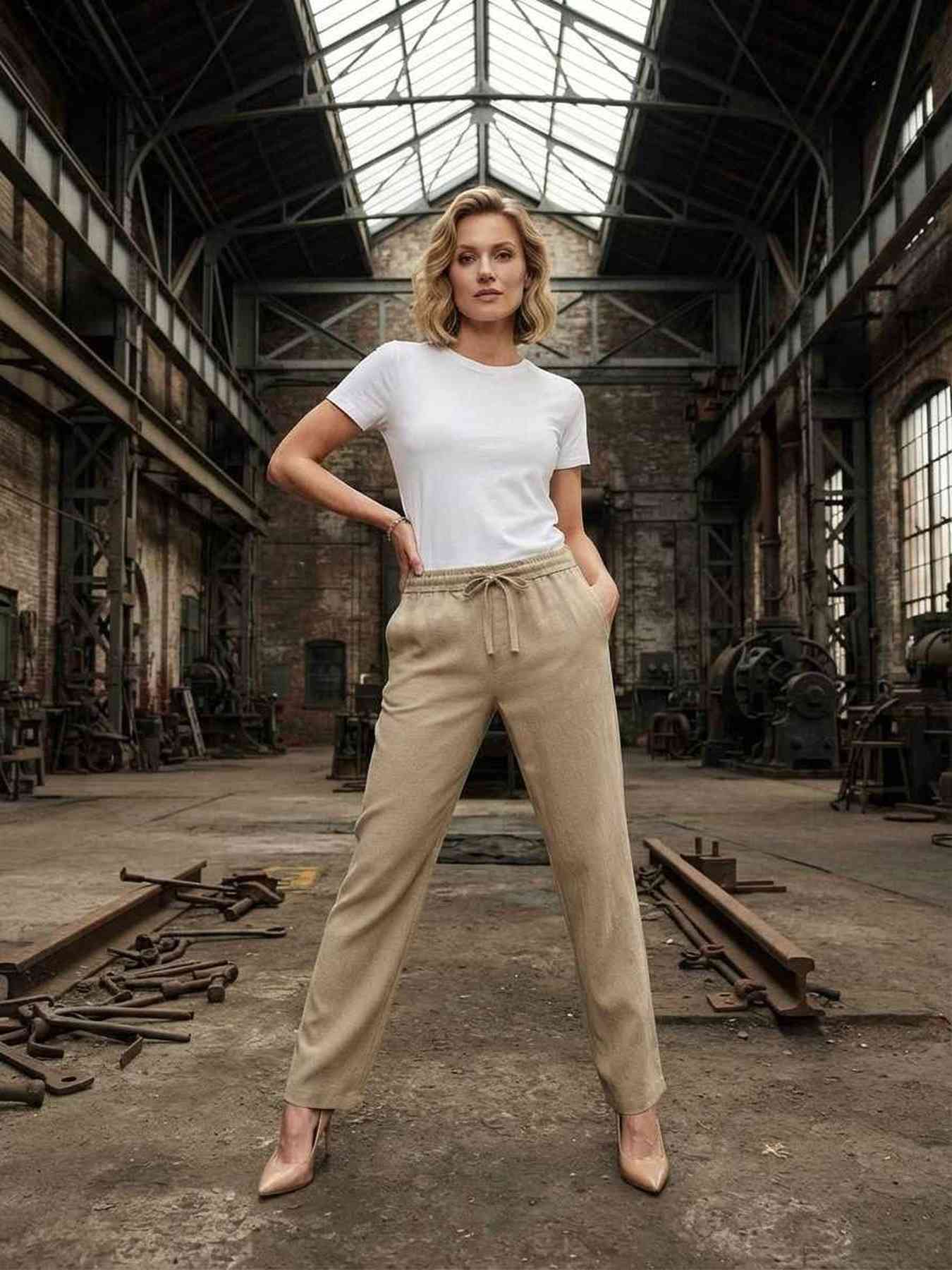 Pantalon long femme jambe droite décontracté