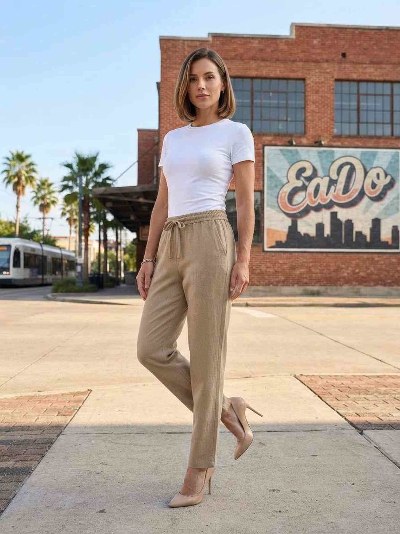 Pantalon long décontracté femme, jambe droite