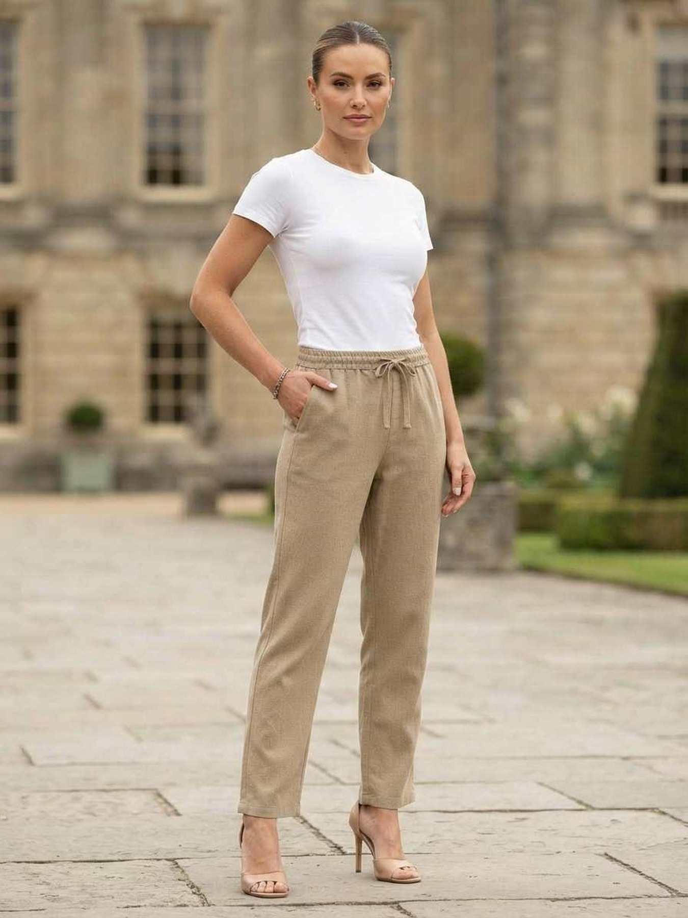 Pantalon long femme jambe droite casual décontracté