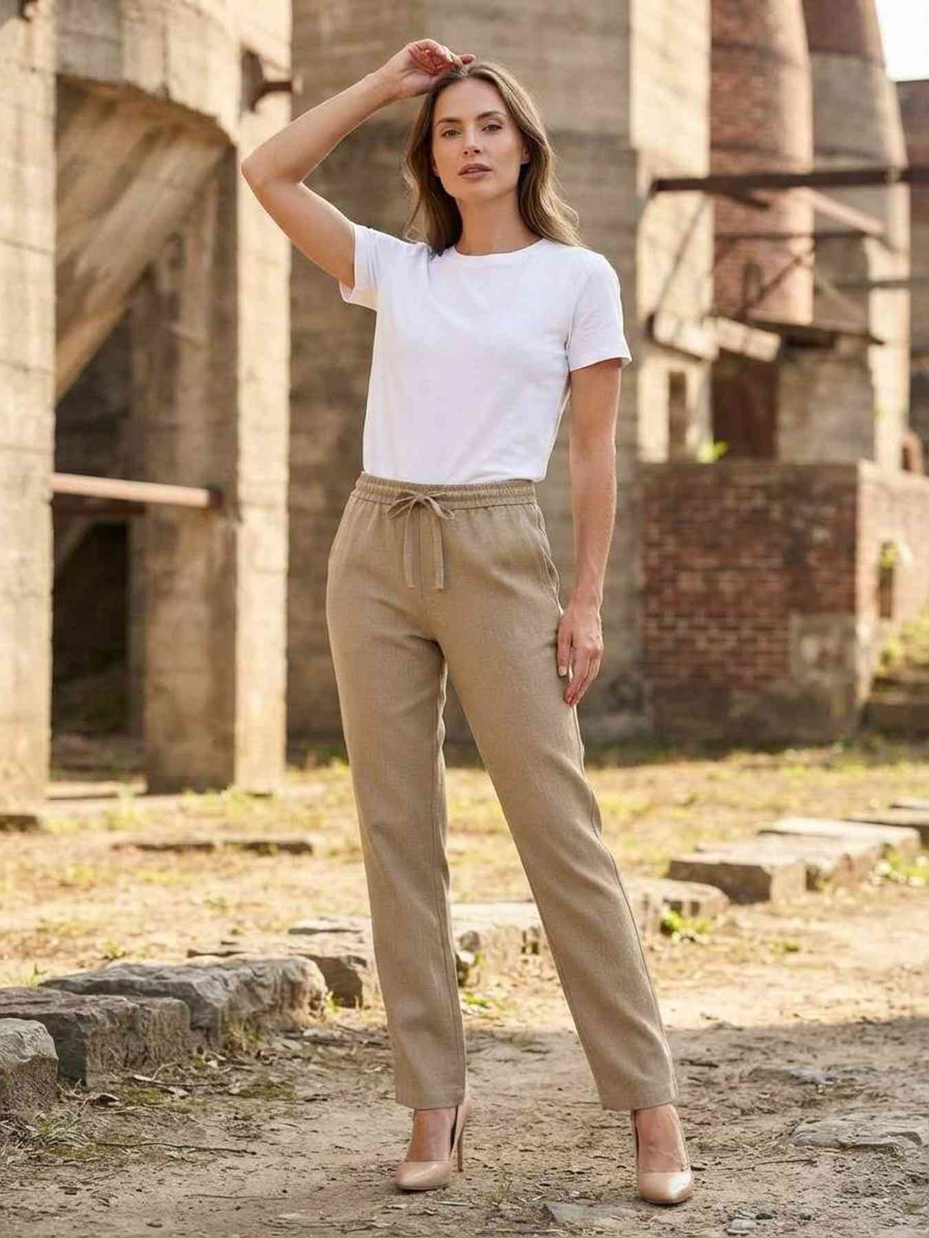 Pantalon long femme jambe droite décontracté