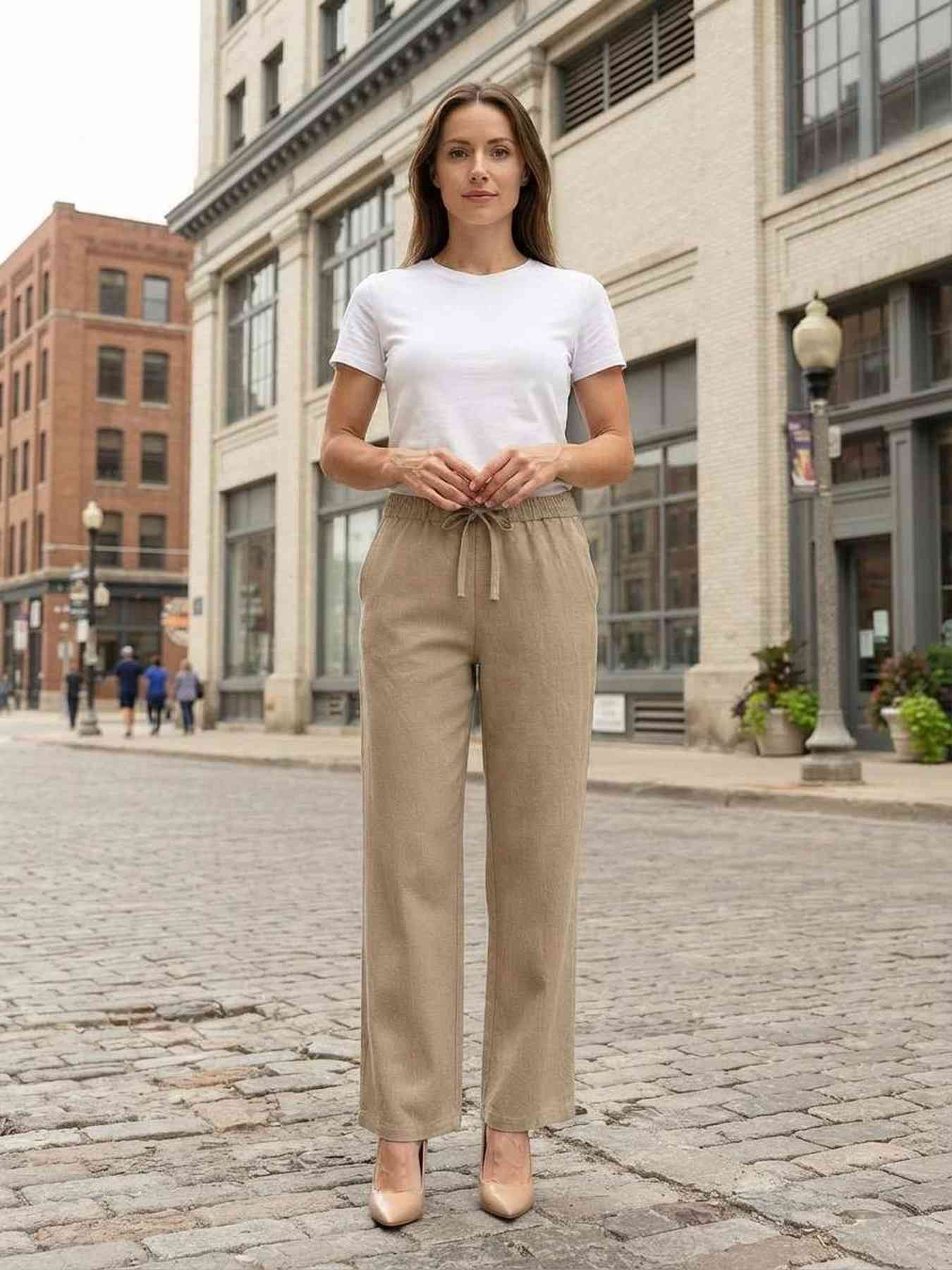 Pantalon long décontracté femme, jambe droite