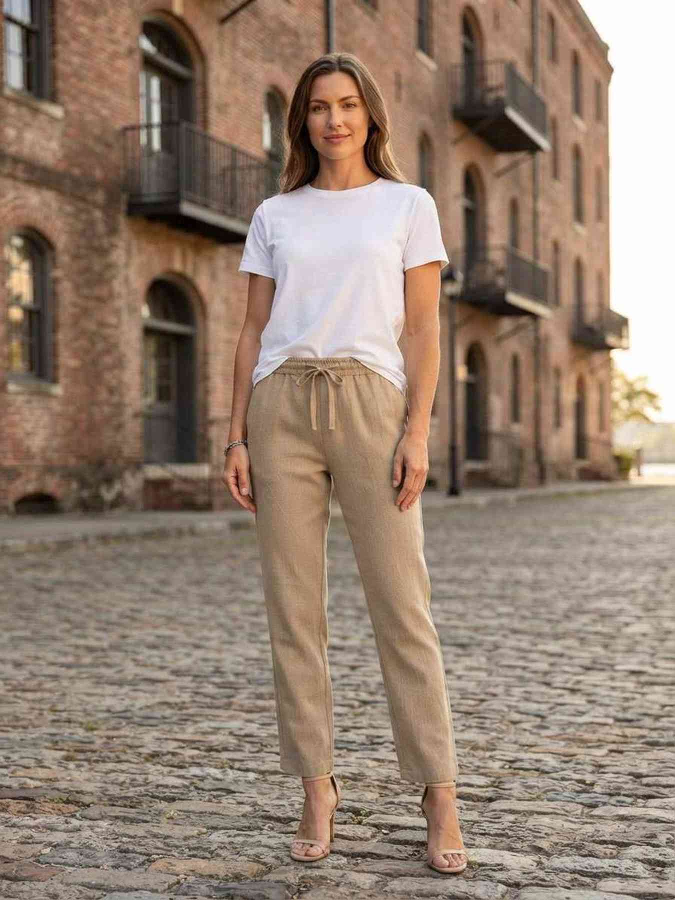 Pantalon long femme jambe droite décontracté