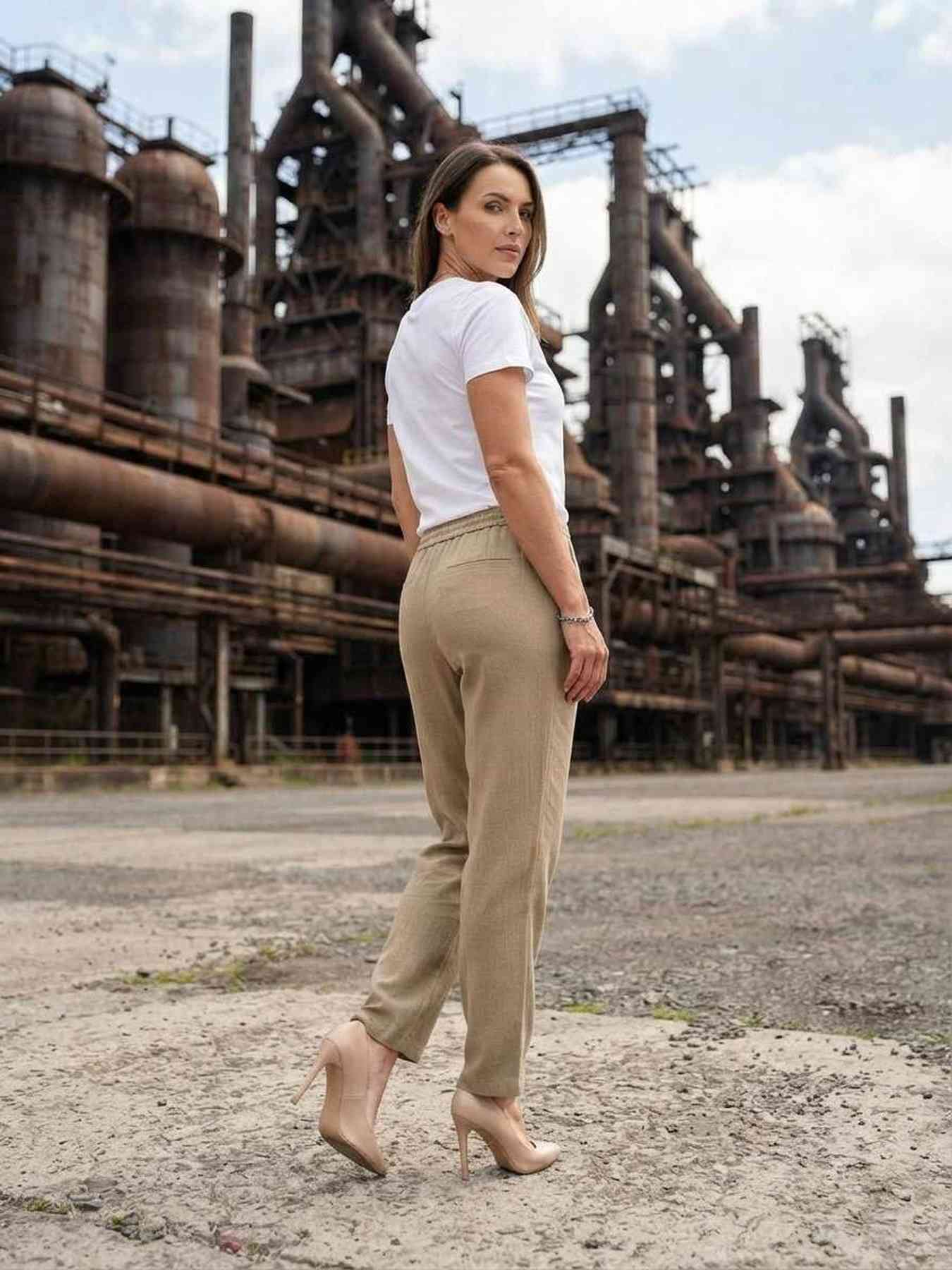 Pantalon long femme jambe droite casual