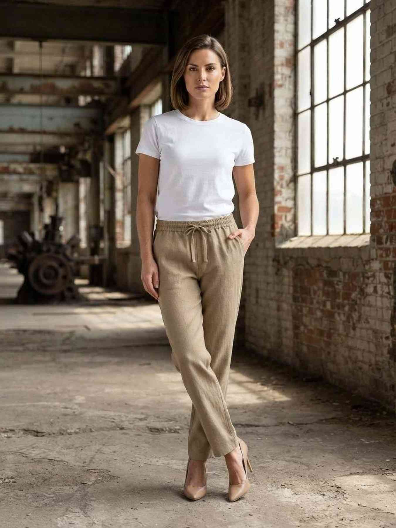 Pantalon long femme jambe droite décontracté