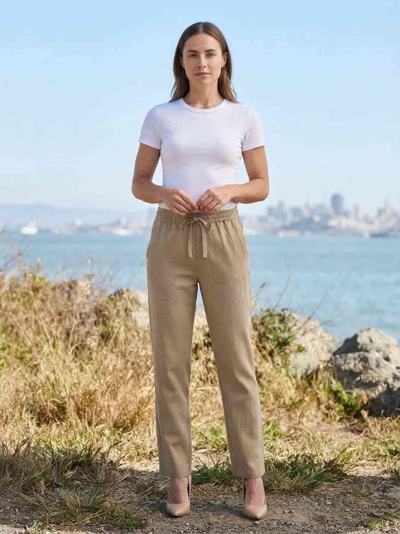 Pantalon long casual femme, jambes droites, usage quotidien