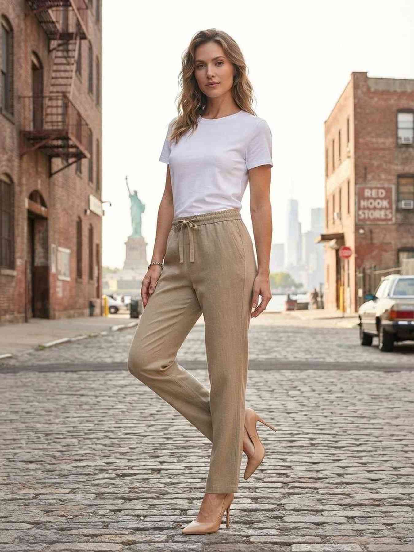 Pantalon long femme jambe droite décontracté