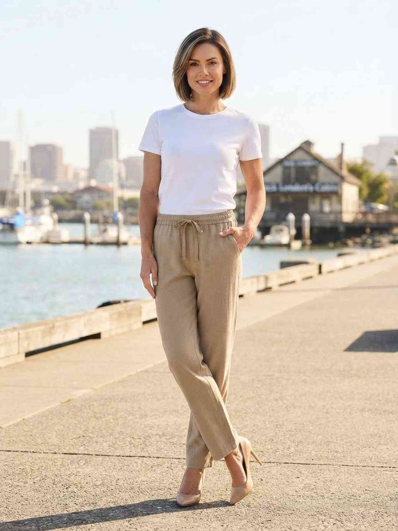 Pantalon long femme décontracté, jambe droite, sport, cordon de serrage
