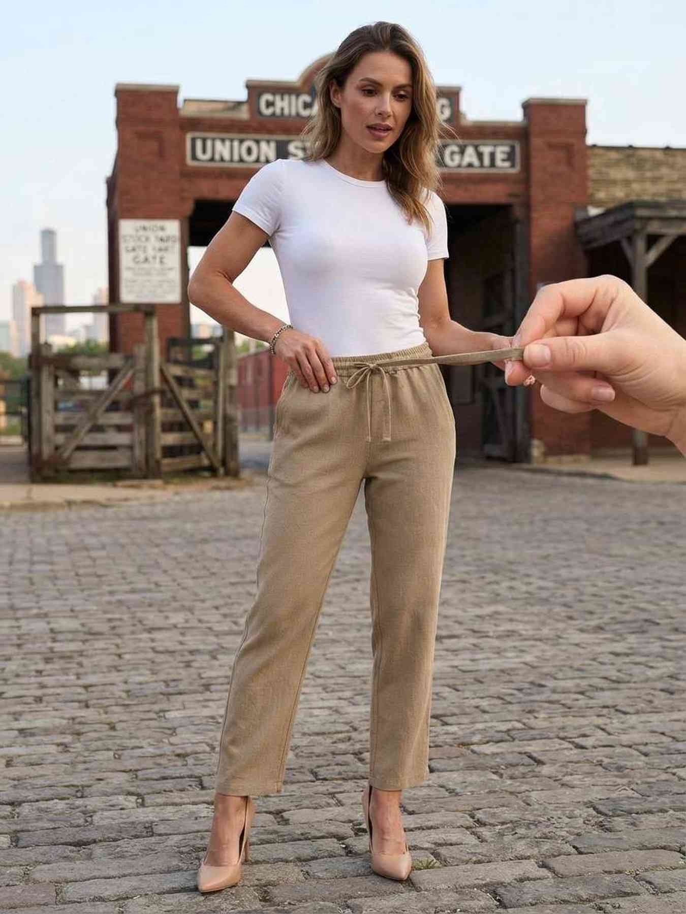 Pantalon long femme, jambe droite, casual, sports, jogging, cordon