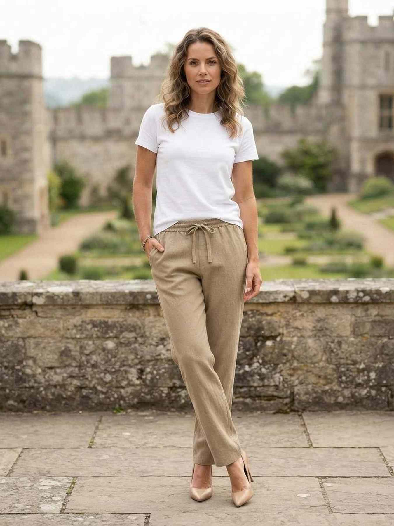 Pantalon long femme jambe droite décontracté