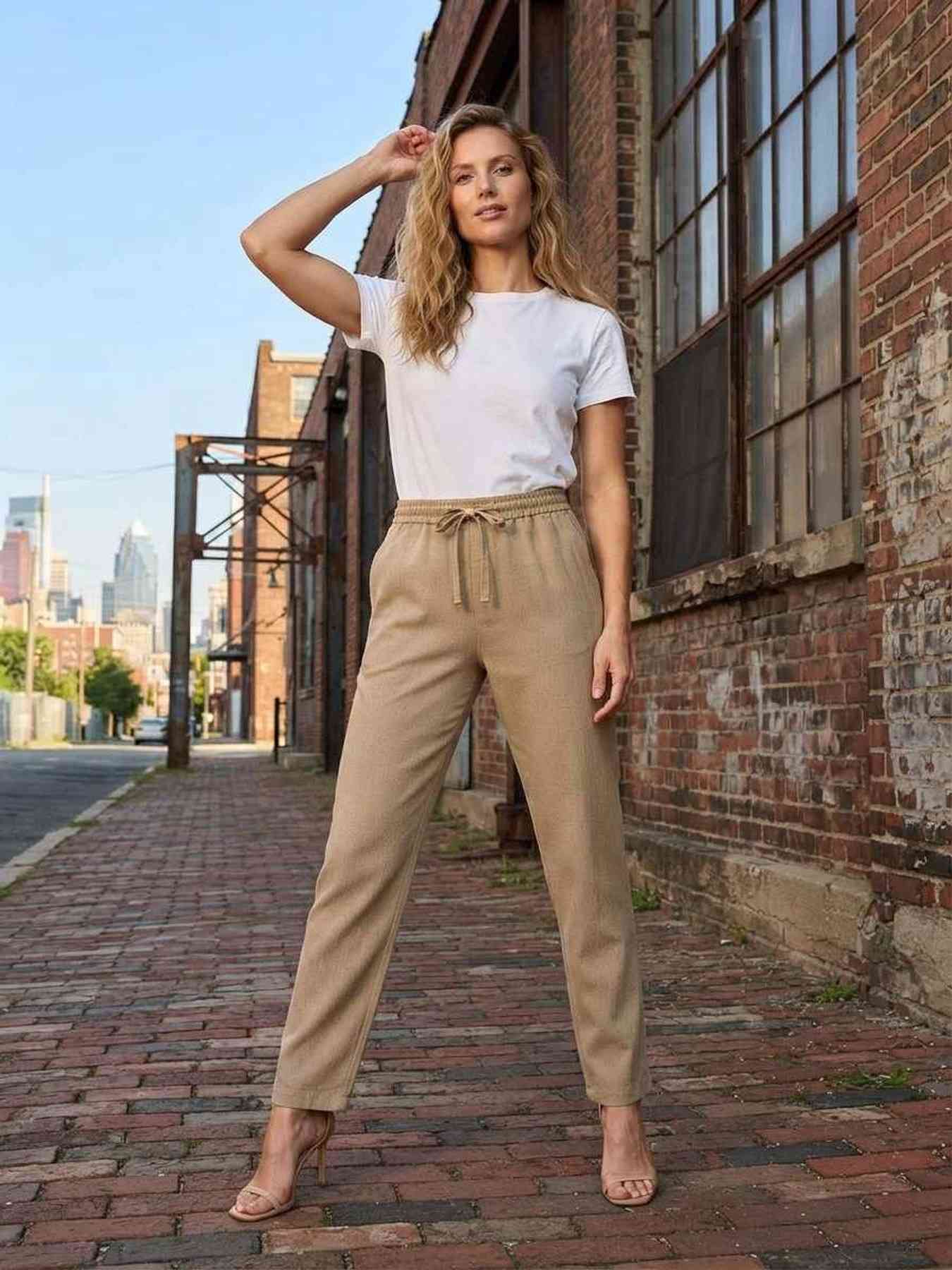 Pantalon long femme jambe droite décontracté