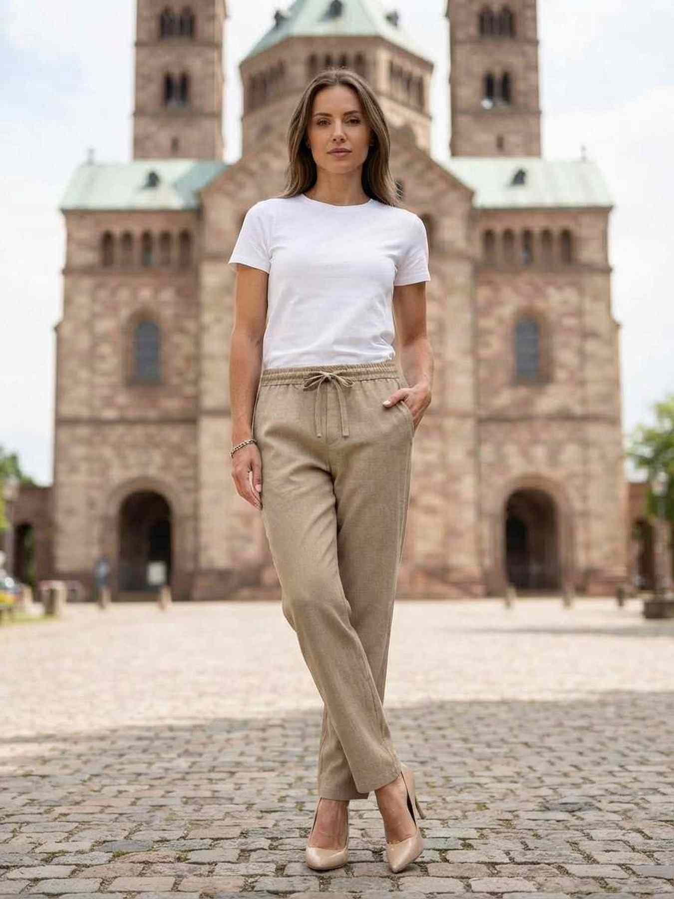 Pantalon long femme décontracté, jambe droite, sport, cordon de serrage