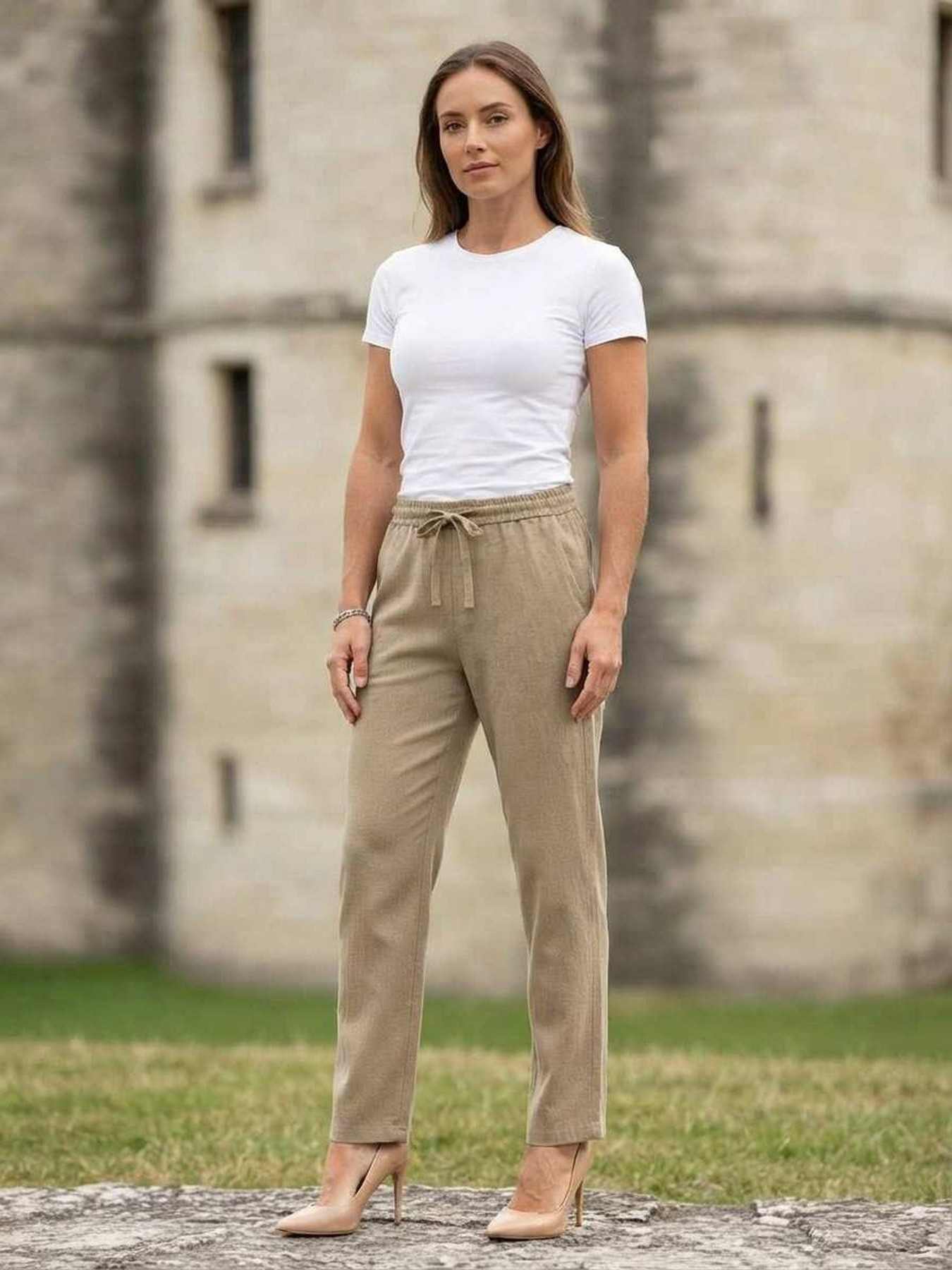Pantalon long décontracté femme, jambe droite