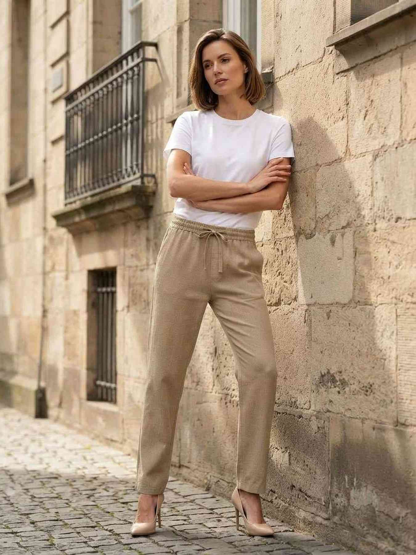 Pantalon long femme jambe droite décontracté