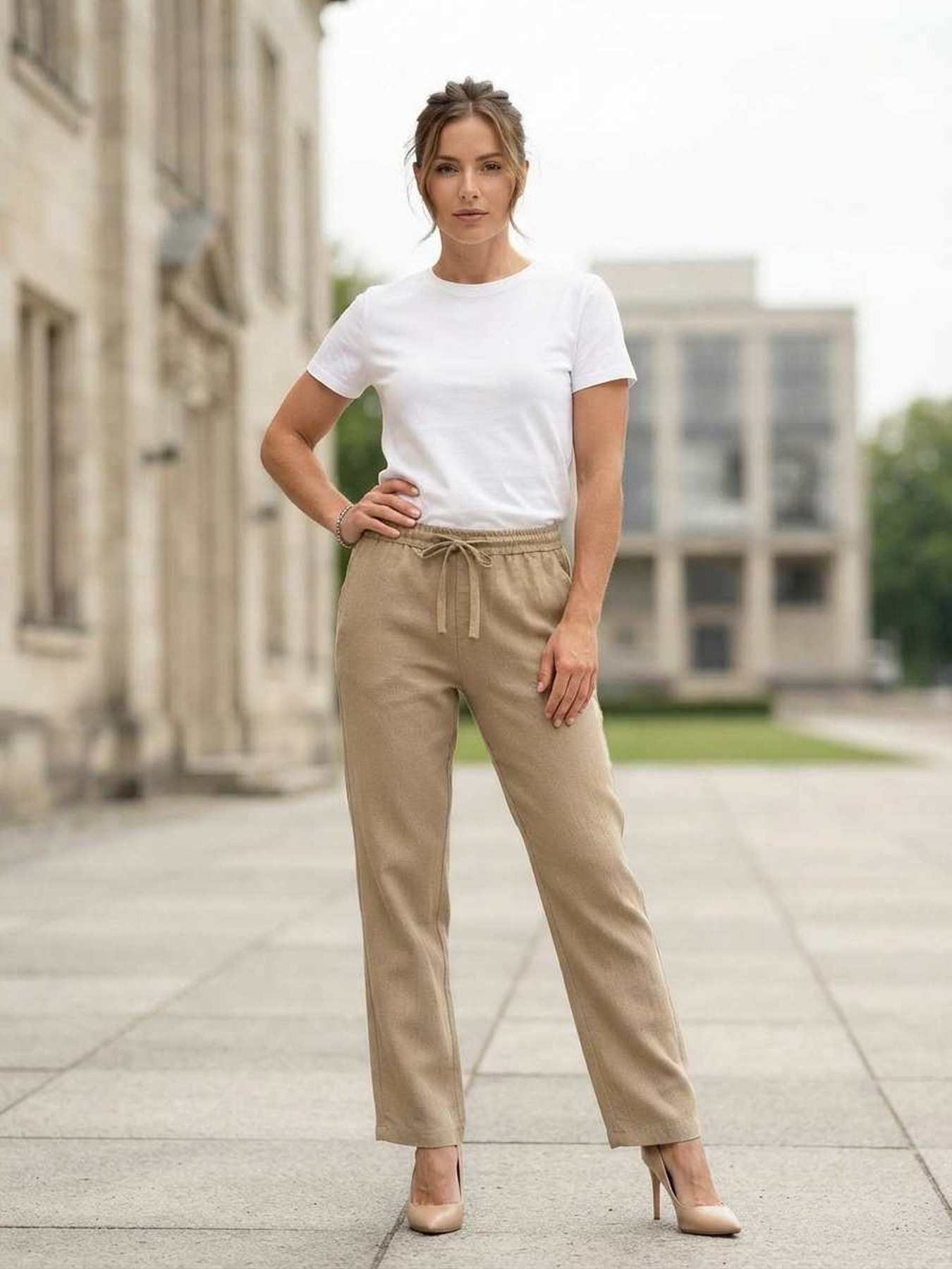 Pantalon long décontracté femme, jambe droite