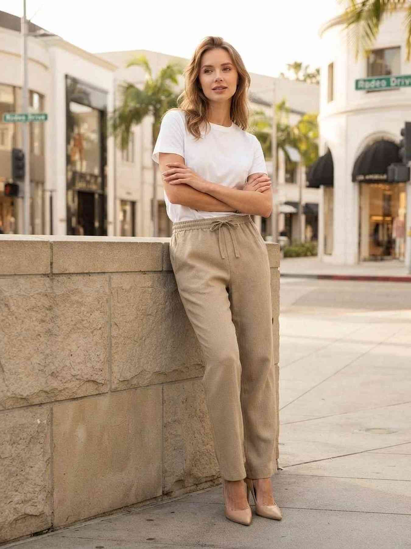 Pantalon long femme jambe droite décontracté