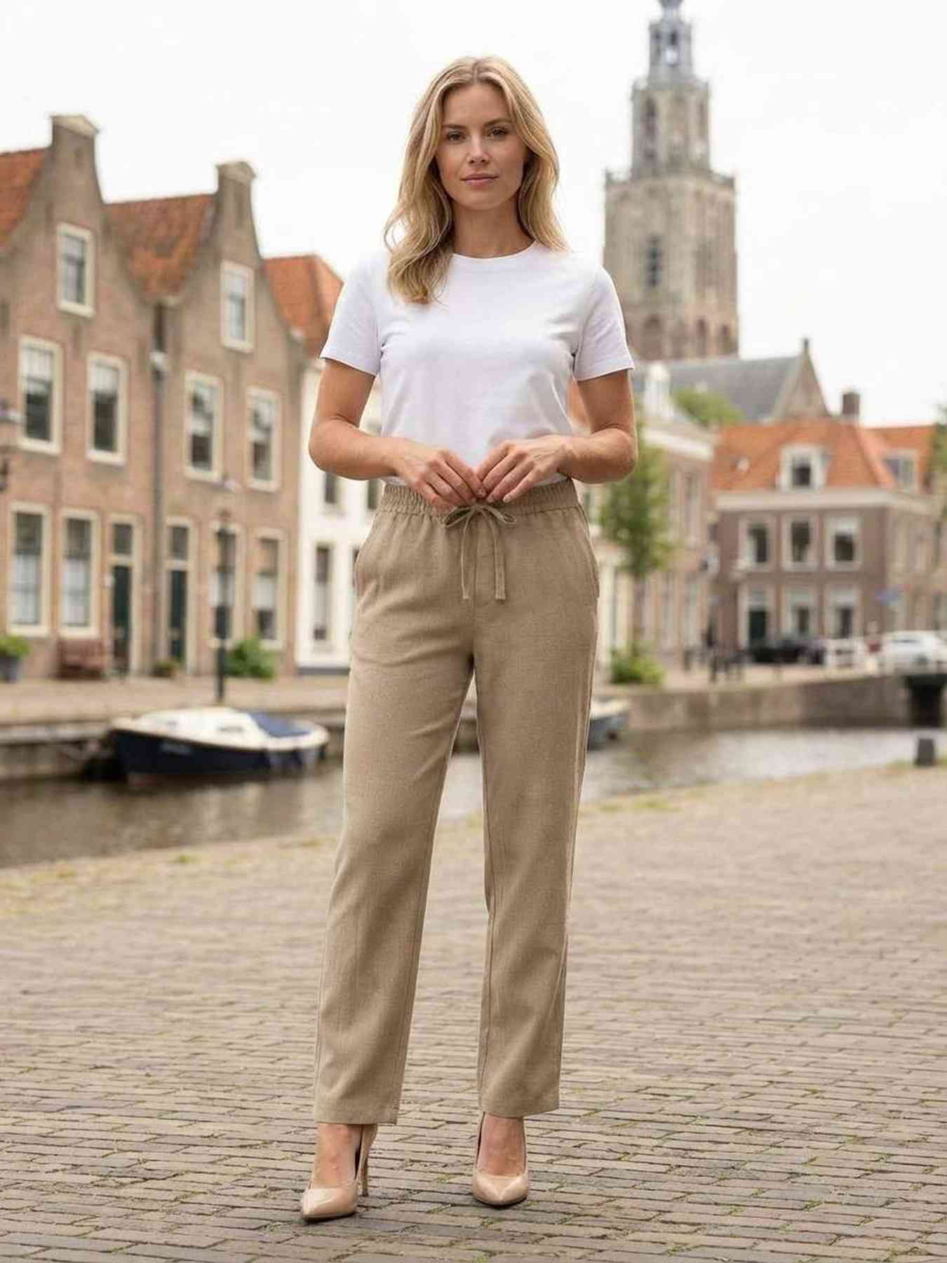 Pantalon long femme, jambe droite, casual sportif, cordon, usage quotidien
