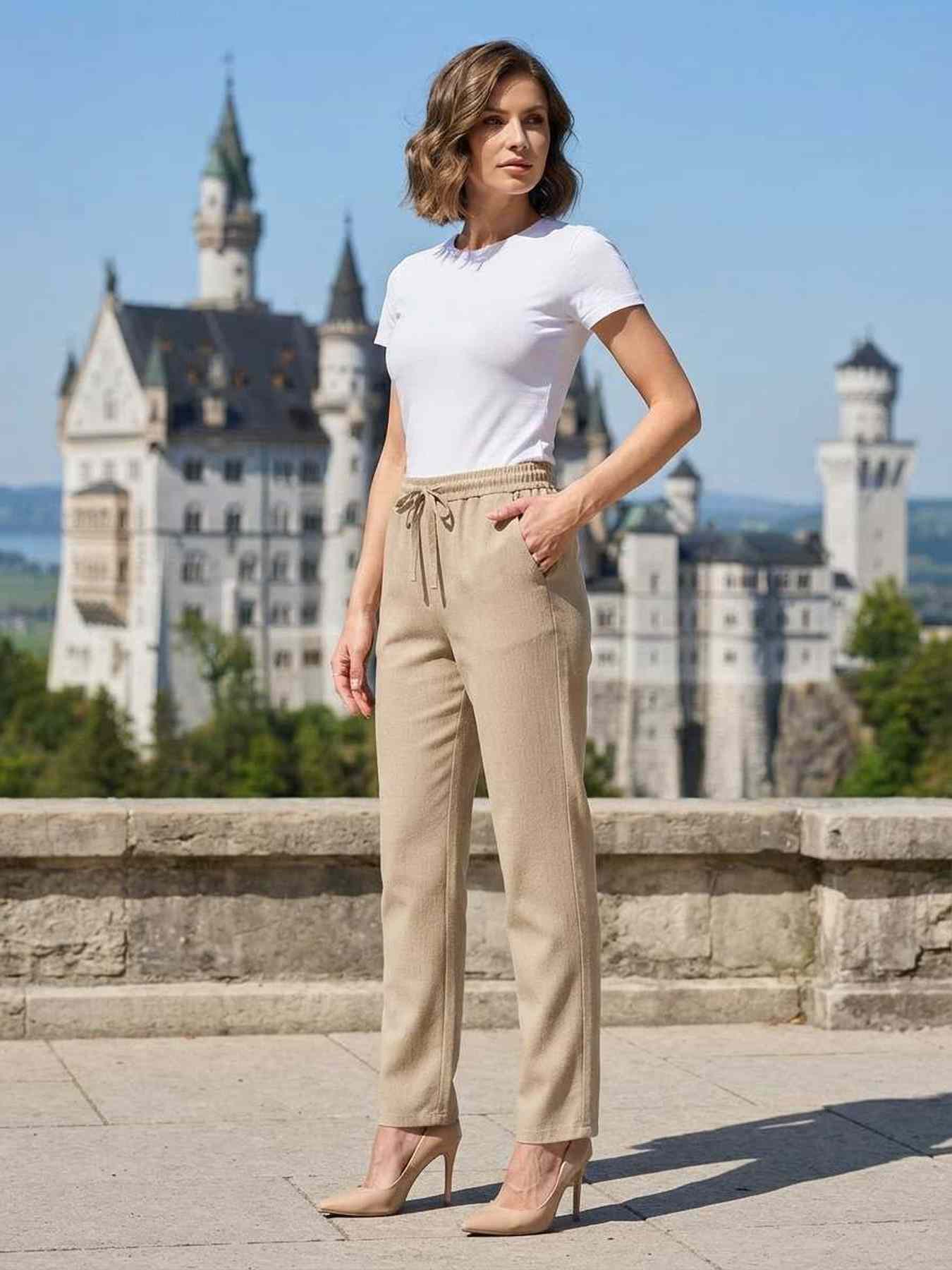 Pantalon long femme jambe droite décontracté