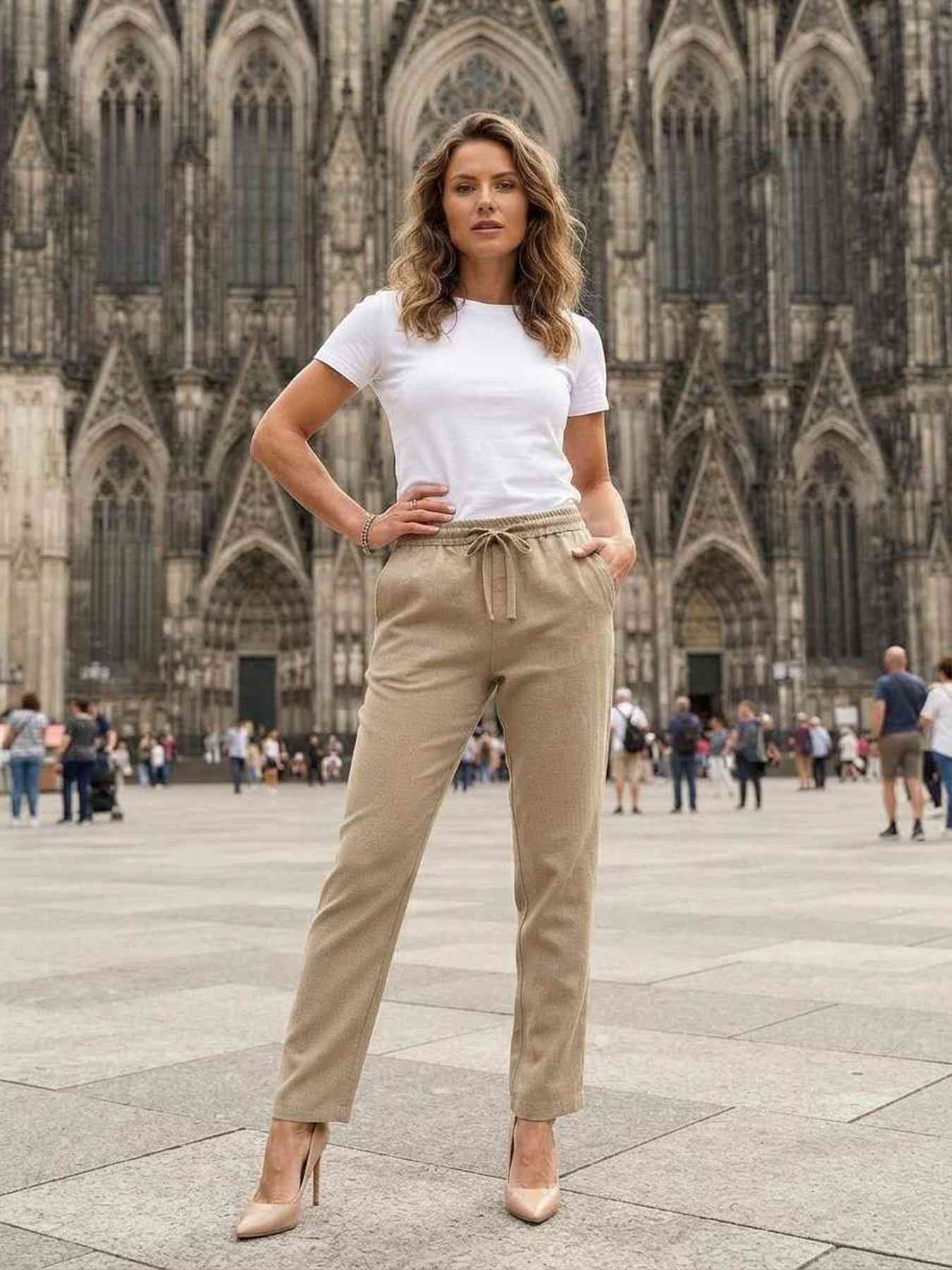 Pantalon long décontracté femme, jambe droite