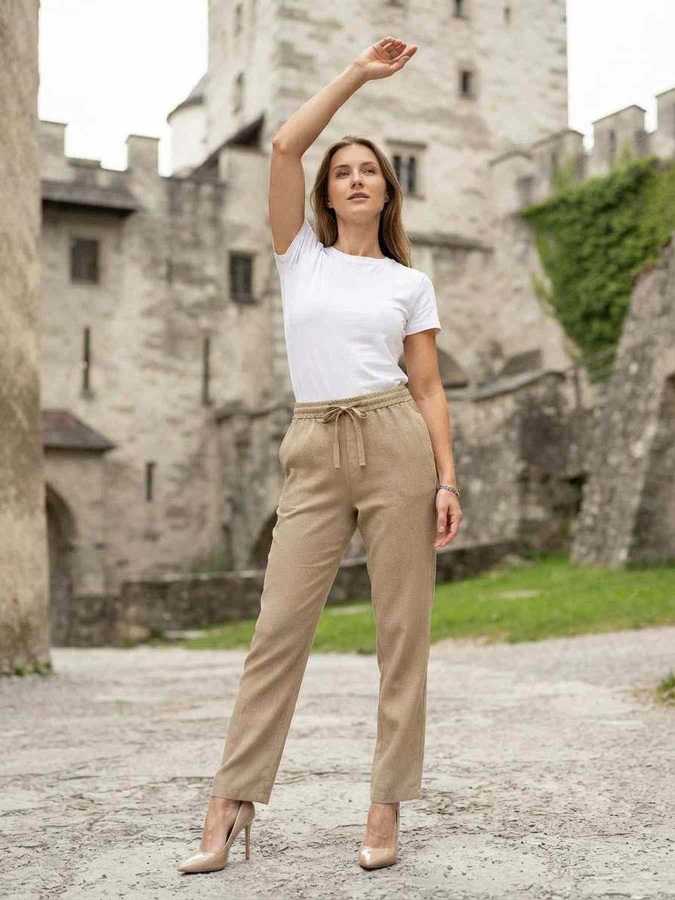 Pantalon long femme jambe droite décontracté