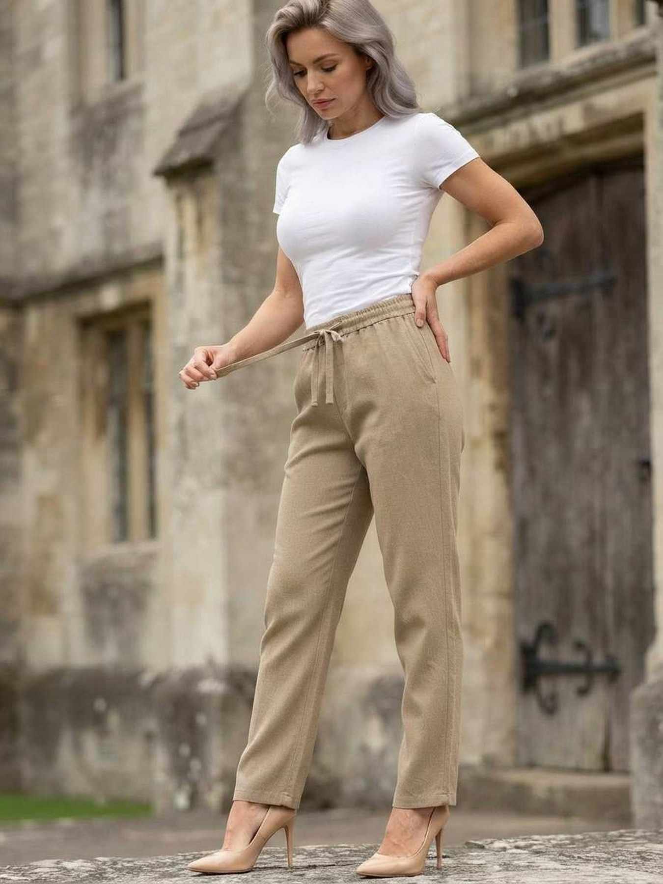 Pantalon long femme décontracté, jambe droite, sport, cordon de serrage