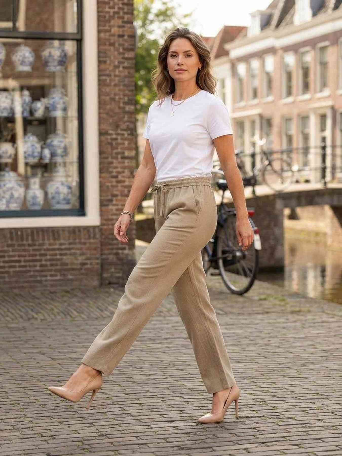 Pantalon long femme jambe droite décontracté