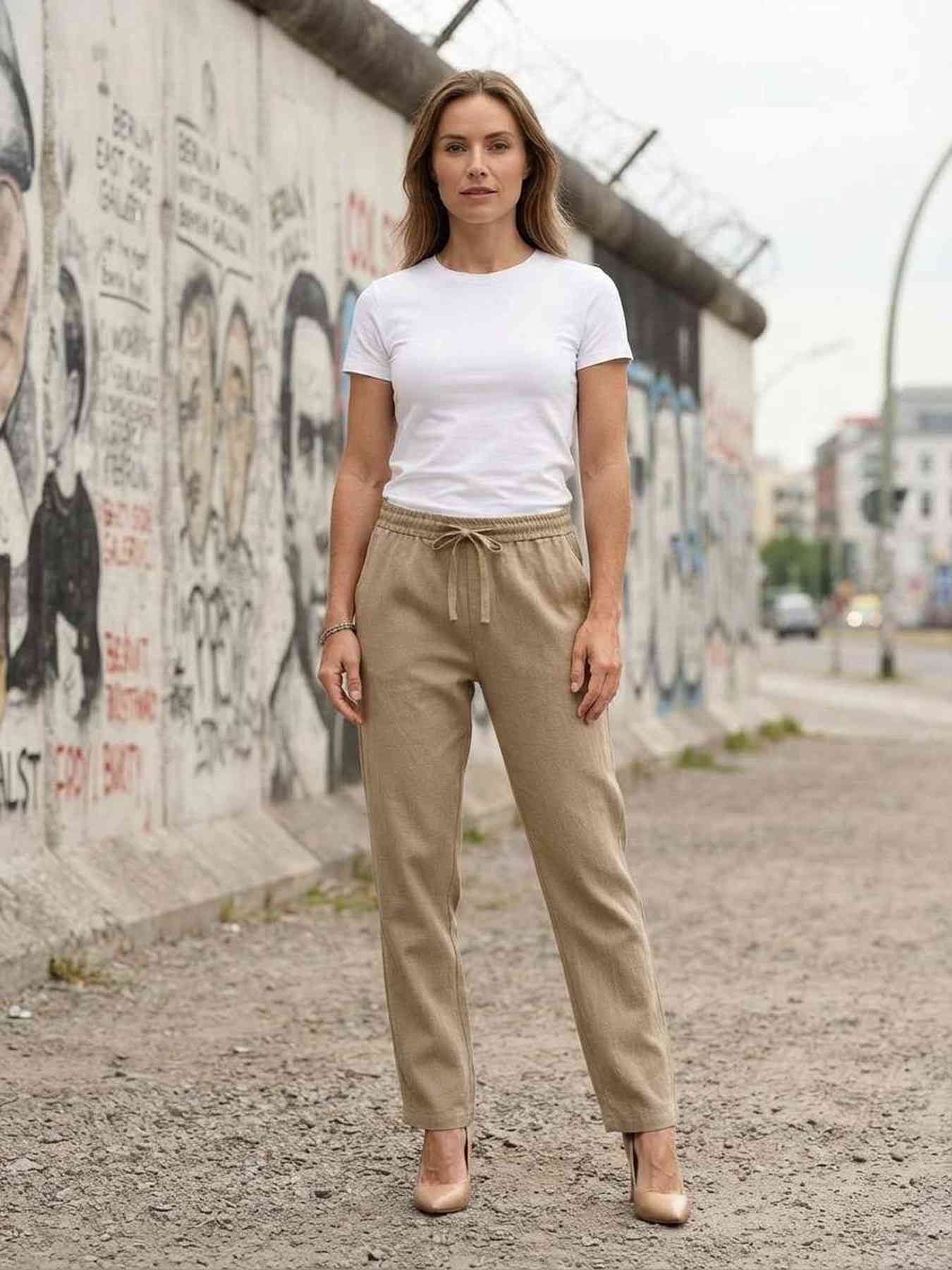 Pantalon long décontracté femme, jambe droite