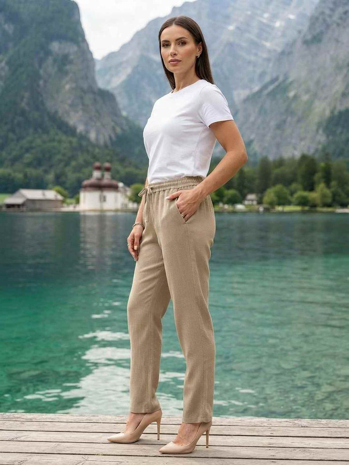 Pantalon long décontracté femme, jambe droite