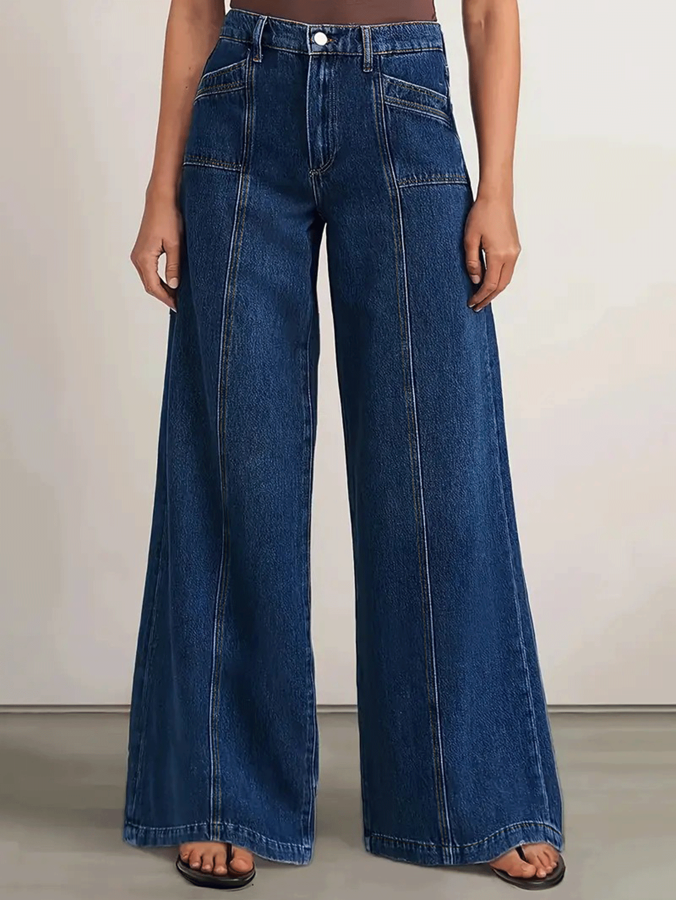 Jean rétro large taille haute couture contrastante
