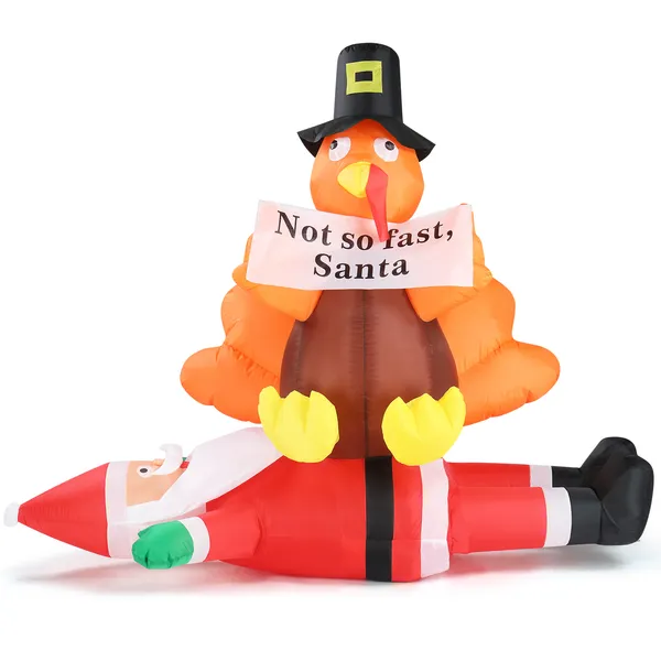 Décoration Noël gonflable 4.9pi dinde Père Noël LED cour